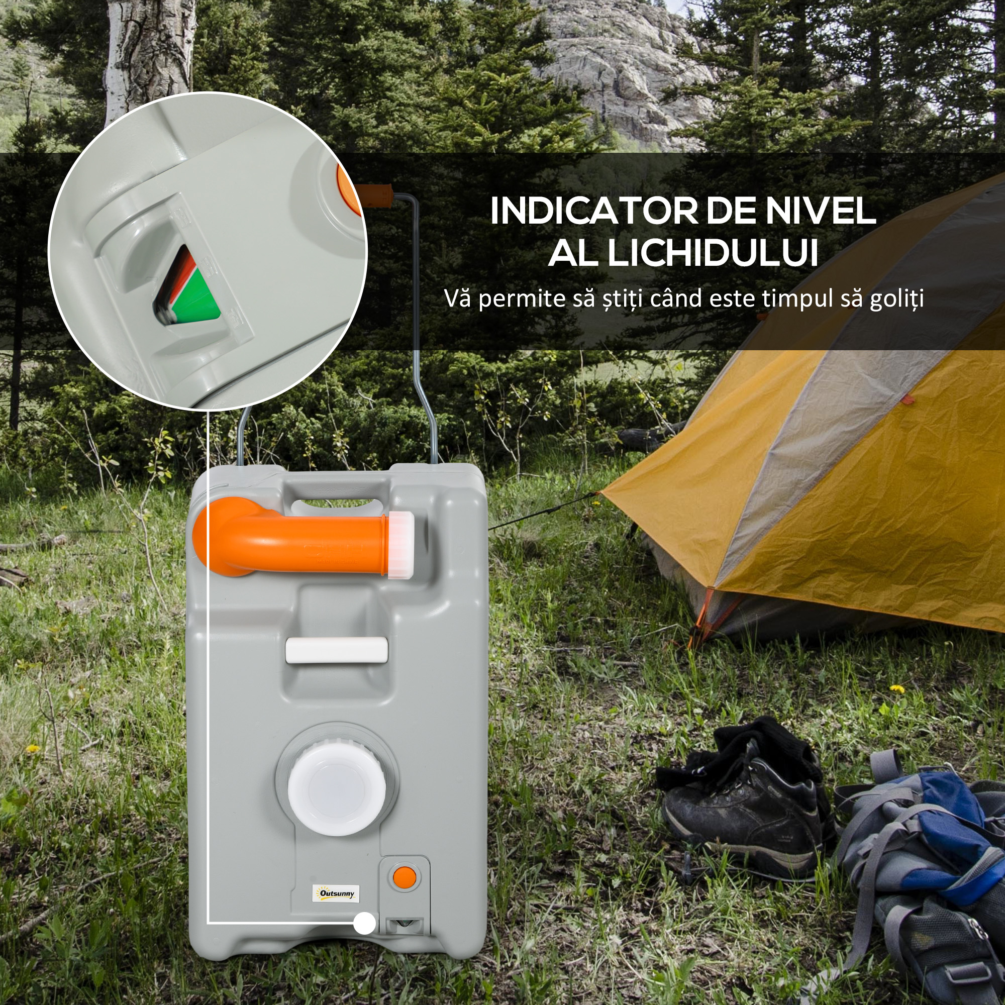  Rezervor pentru Apa de Camping 22L cu Roti si Maner si Duza Rotativa, Gri [6]