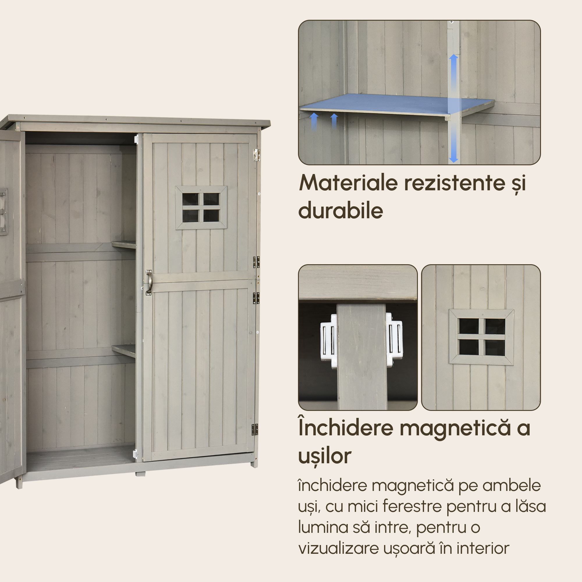  Sopron Lemn 127,5×50×164 cm - Casuta Gradina cu Polite si Usi Duble [3]