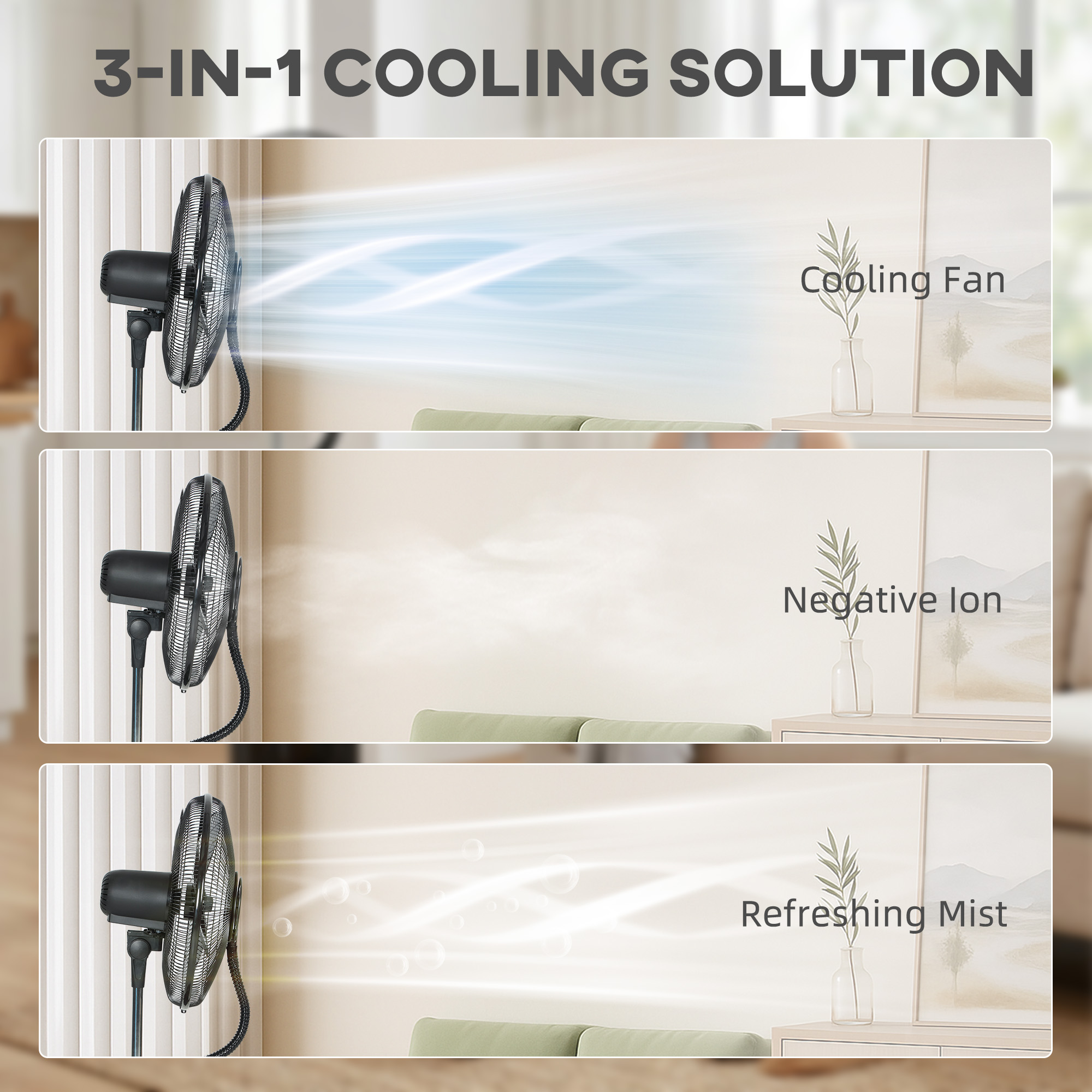  Ventilator de Podea 3 in 1 Oscilant cu Nebulizator de Apa, Telecomanda si Timer 9h, 45x38x130 cm, Negru [3]