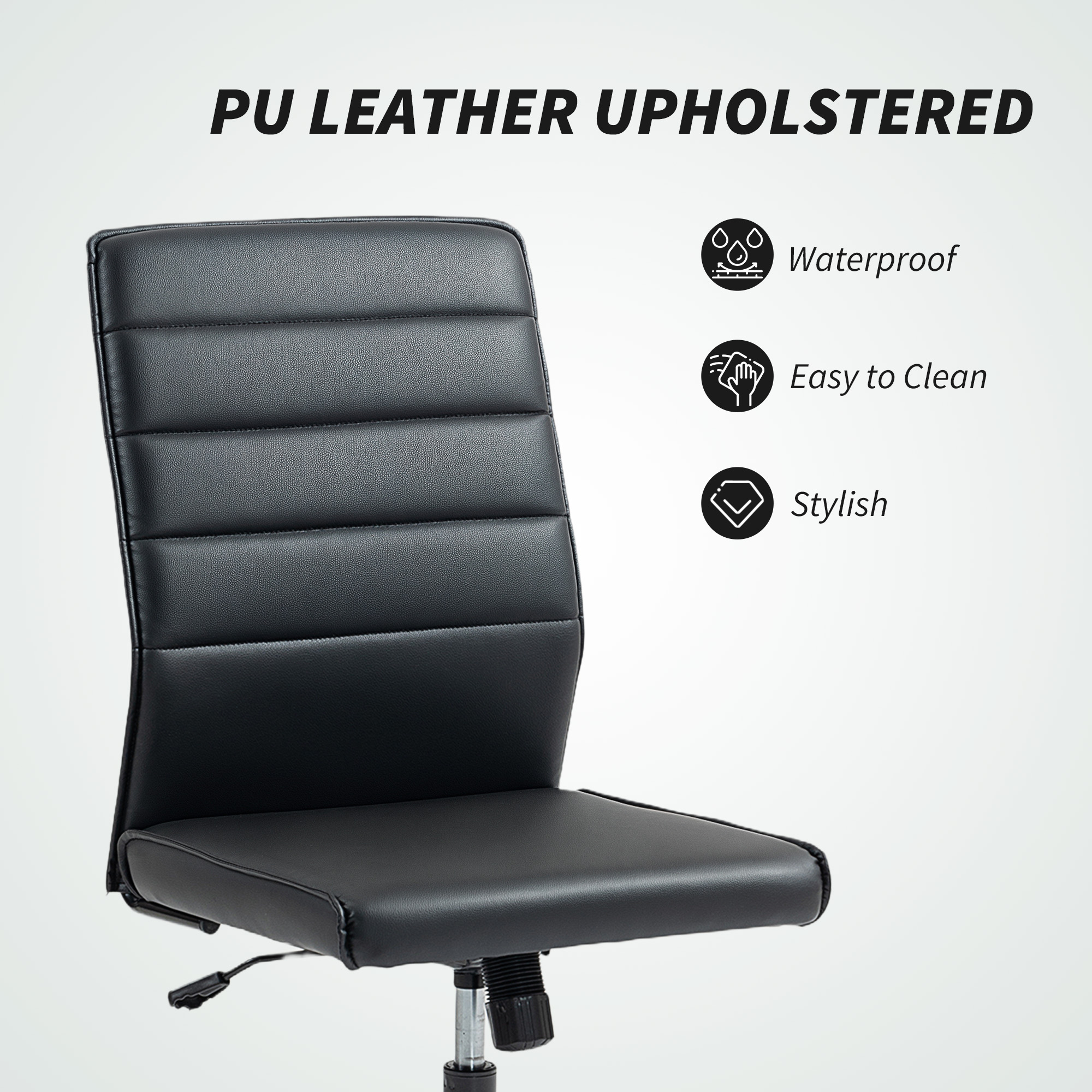  Scaun de Birou Ergonomic si Reglabil cu Spatar Curbat, din Piele PU si Otel, 58x53x97-107 cm, Negru [3]