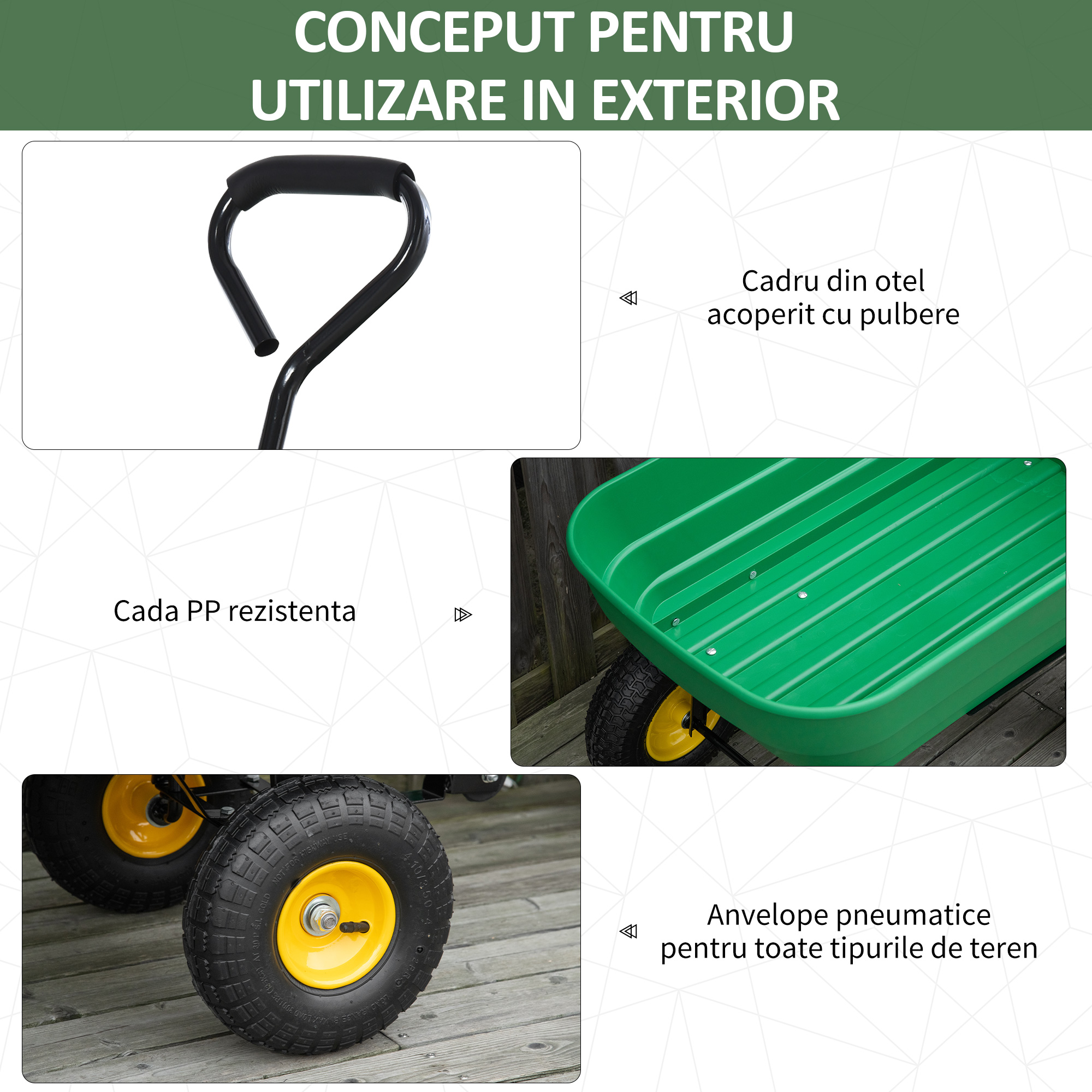  Carucior de gradina din otel PP cada rabatabila maner de transport  verde inchis [4]