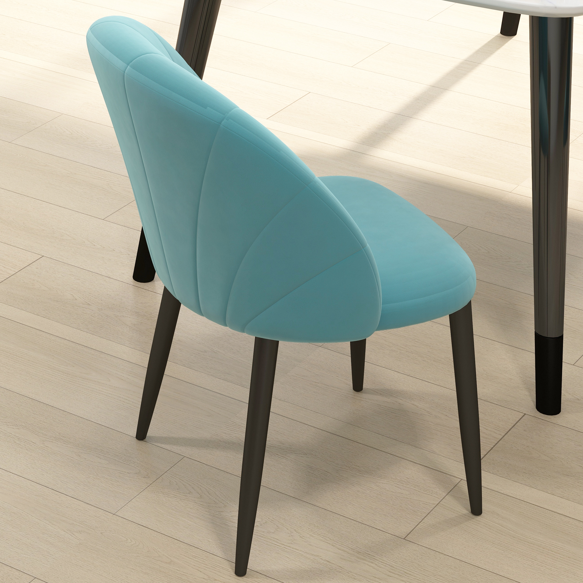  Set 2 scaune pentru camera de zi si sufragerie tapitate, cu design nordic si ergonomic, din metal si tapiterie cu efect de catifea verde deschis, 52x54x79 cm [6]