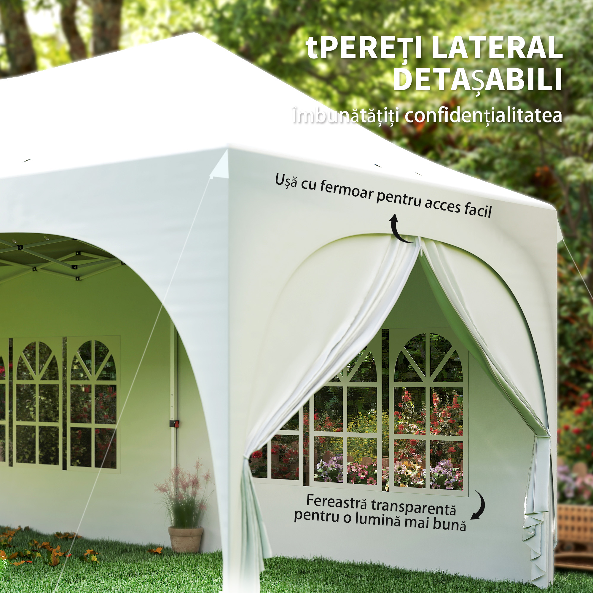  Gazebo 3x6 m Pliabil Pop Up Reglabil pe inaltime, Gazebo de Gradina cu Pereti Laterali, Saci de Nisip, Geanta de Transport, UV30+, pentru Exterior, Camping, Petreceri, Gri Deschis/Alb [6]