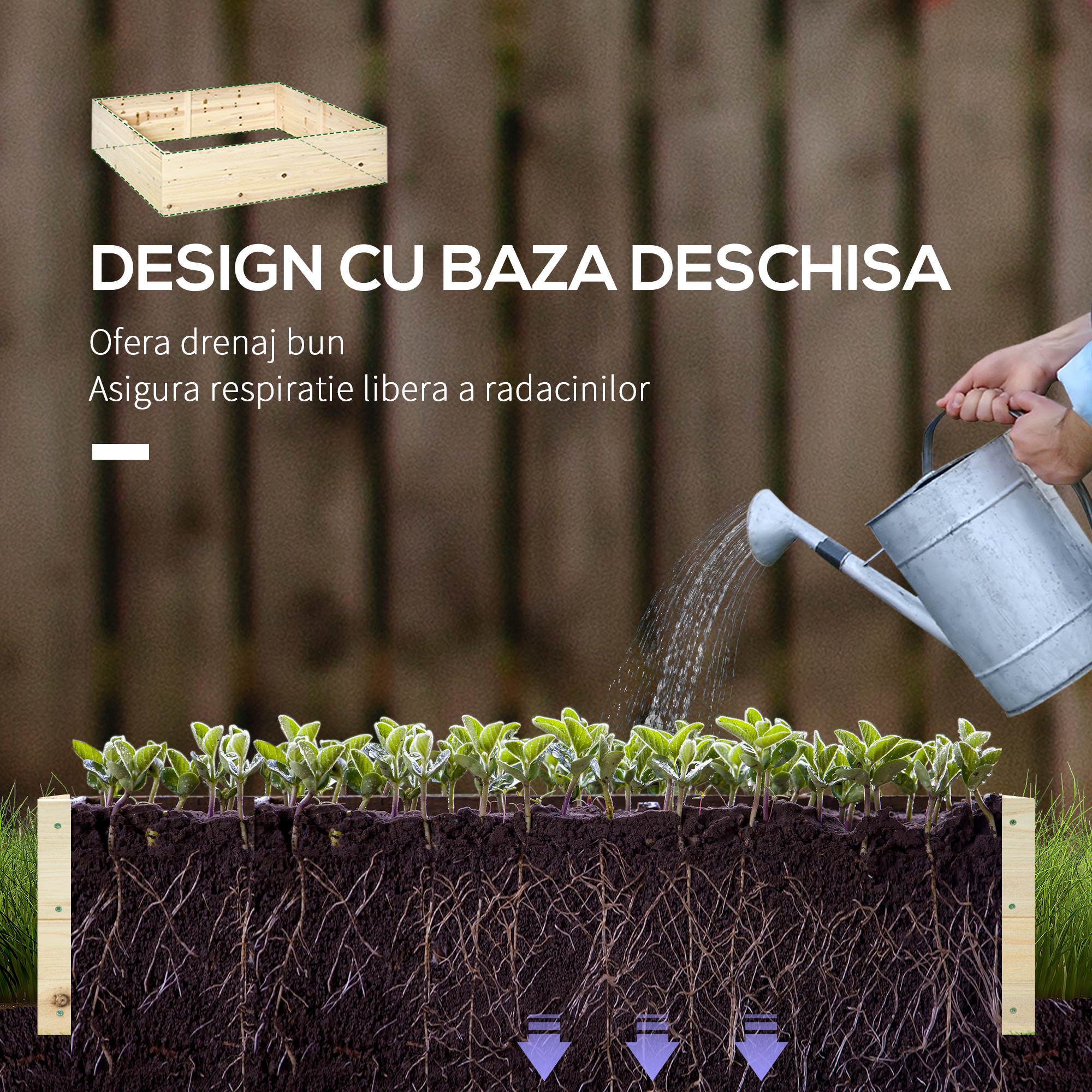  Pat pentru Gradina de Legume inaltat din Lemn, Jardiniera de Gradina pentru Plante si Legume, 117x117x30 cm [4]