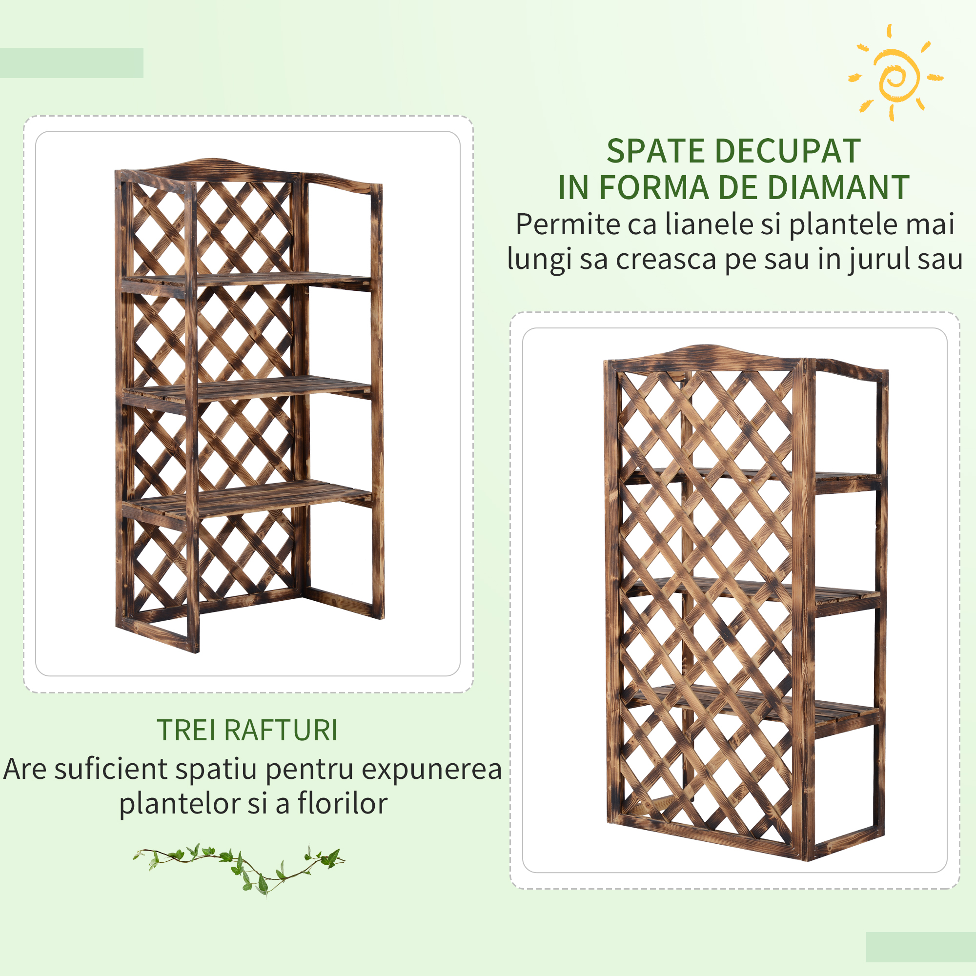  Raft Ghivece pentru Plante cu 3 Etajere din Lemn de Brad, 80x40x150 cm [5]