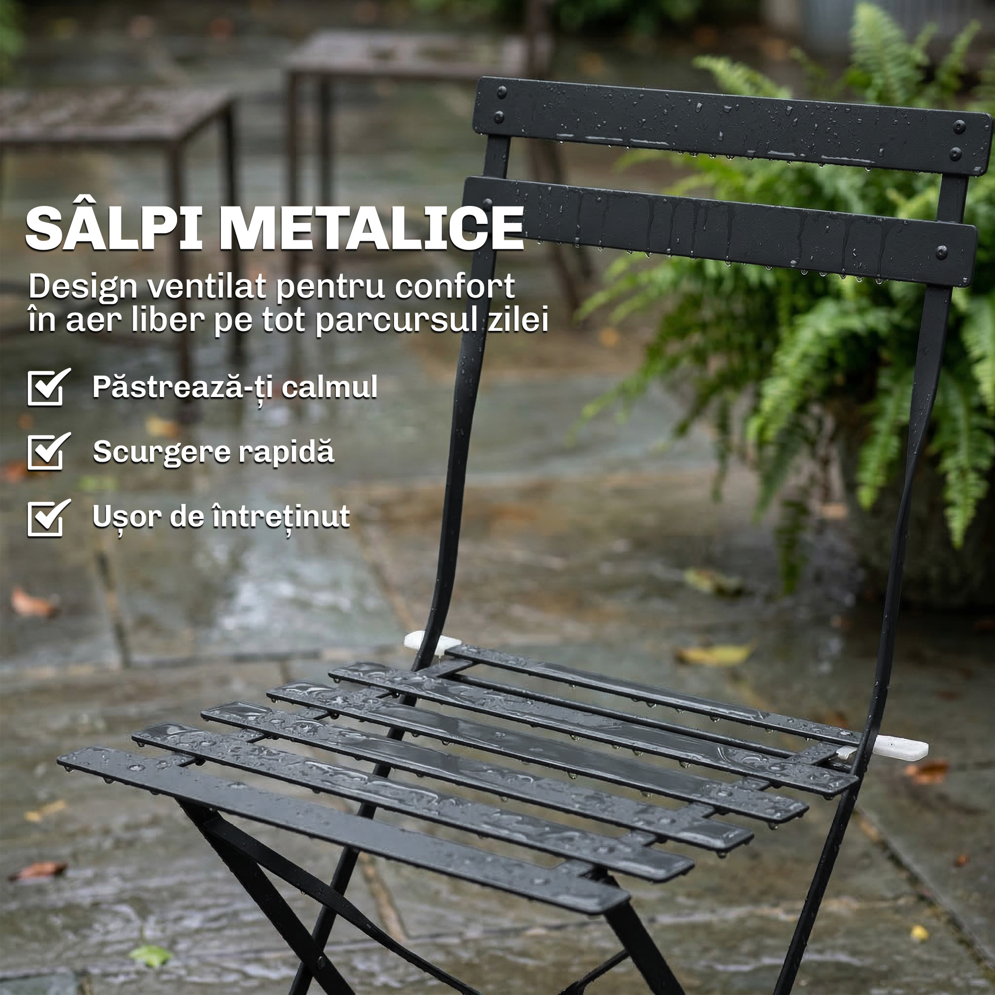  Set de 2 Scaune de Gradina Pliabile cu sezut cu Lamele [5]