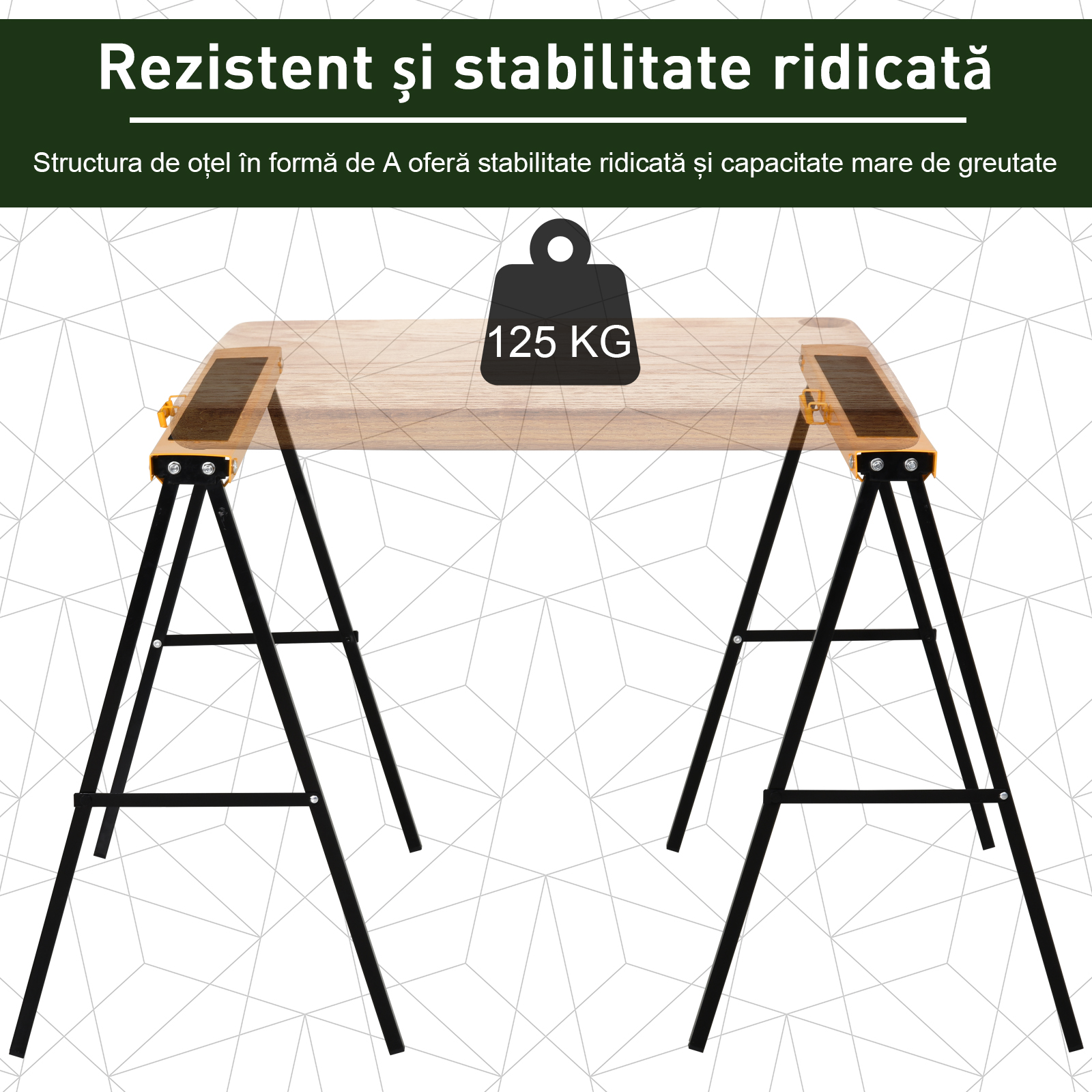  Set de 2 Capre Pliabile din Metal cu Suprafata Antiderapanta din EVA pentru Lucrari de Taiere, Capra pentru Lemn, Capacitate Maxima 125 kg, Portocaliu Negru [5]