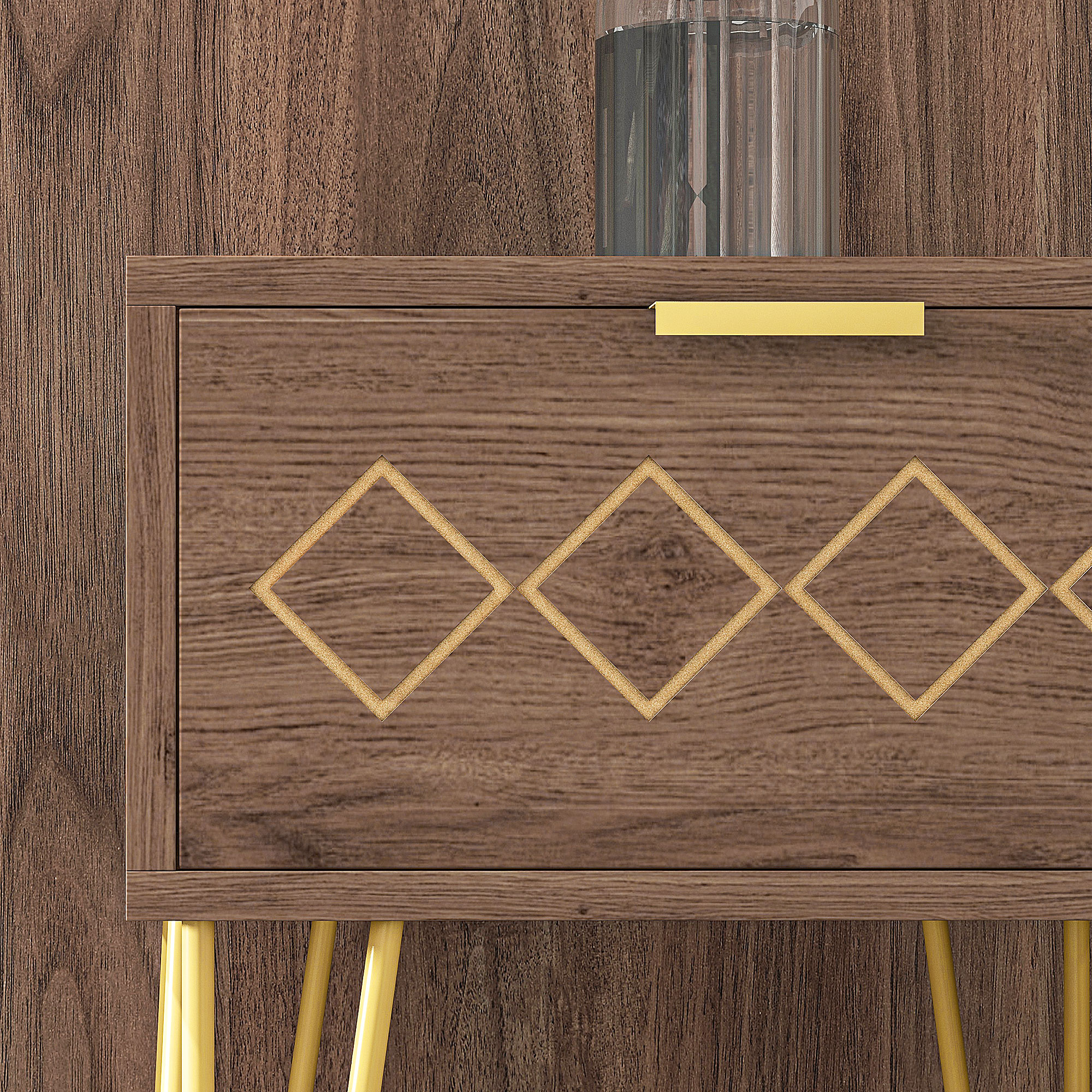  Noptiere Moderne Set 2 Bucati din PAL si Otel cu Sertar, 39.5x41x49 cm, Maro [8]