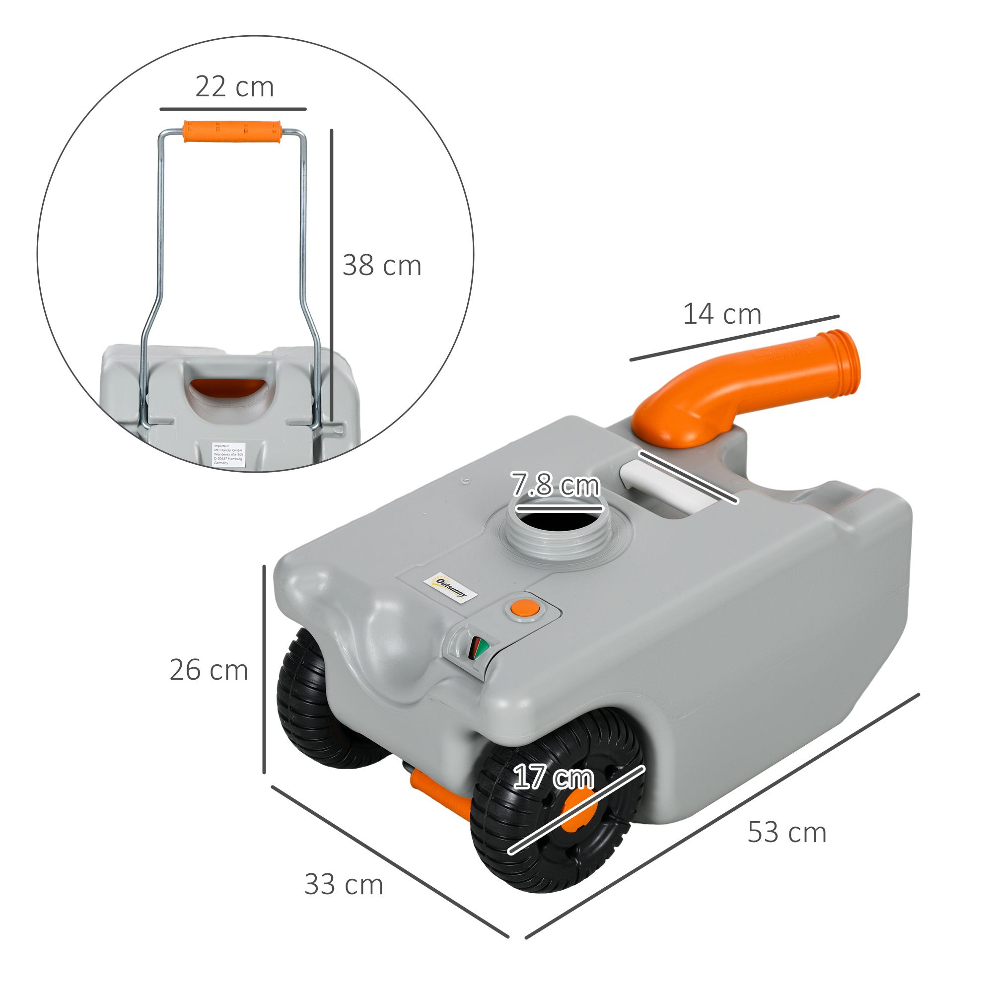 Rezervor pentru Apa de Camping 22L cu Roti si Maner si Duza Rotativa, Gri [2]