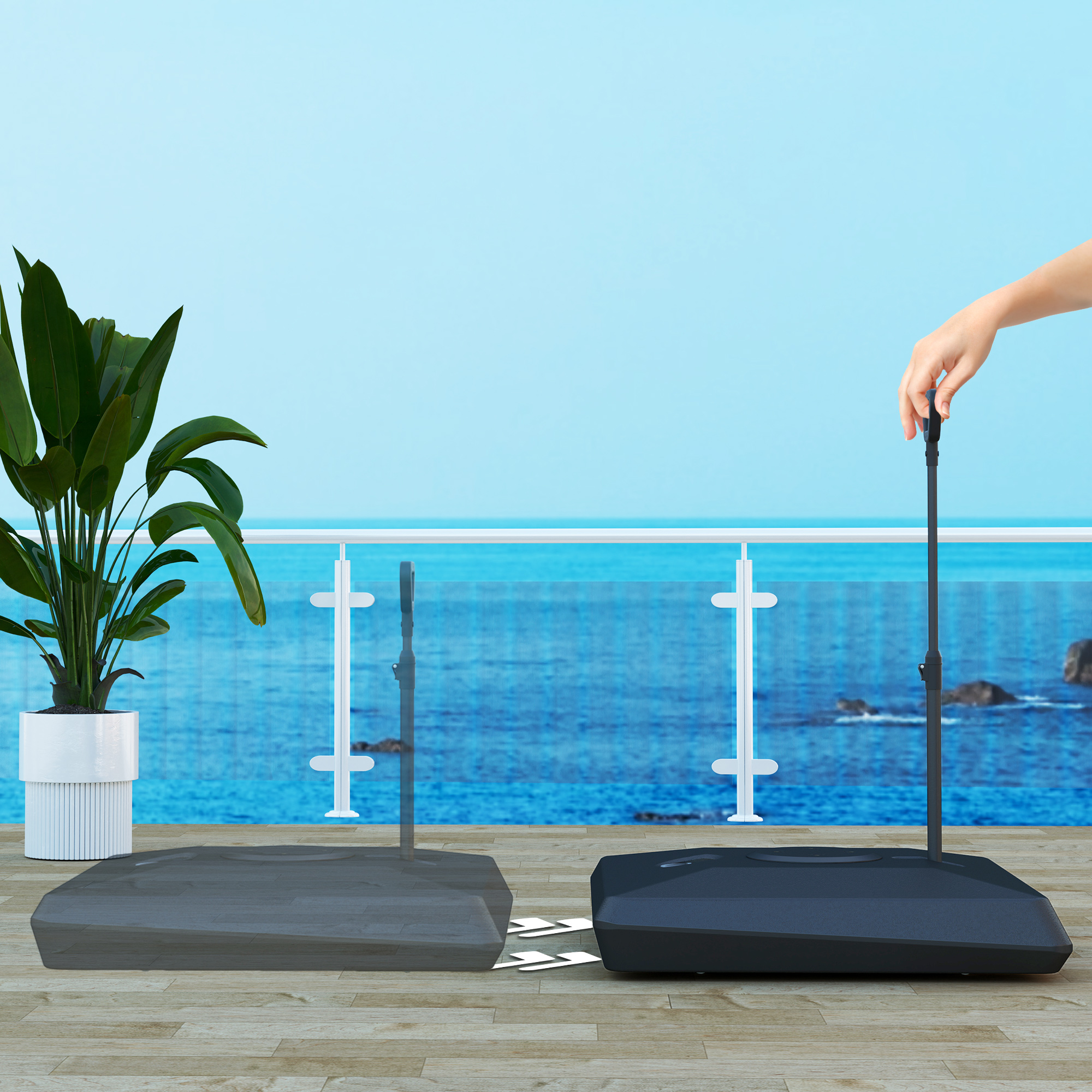  Baza pentru Umbrela de Soare cu Sistem de Umplere, Roti Ajustabile si Maner Reglabil, 95x95x117 cm, Negru [6]