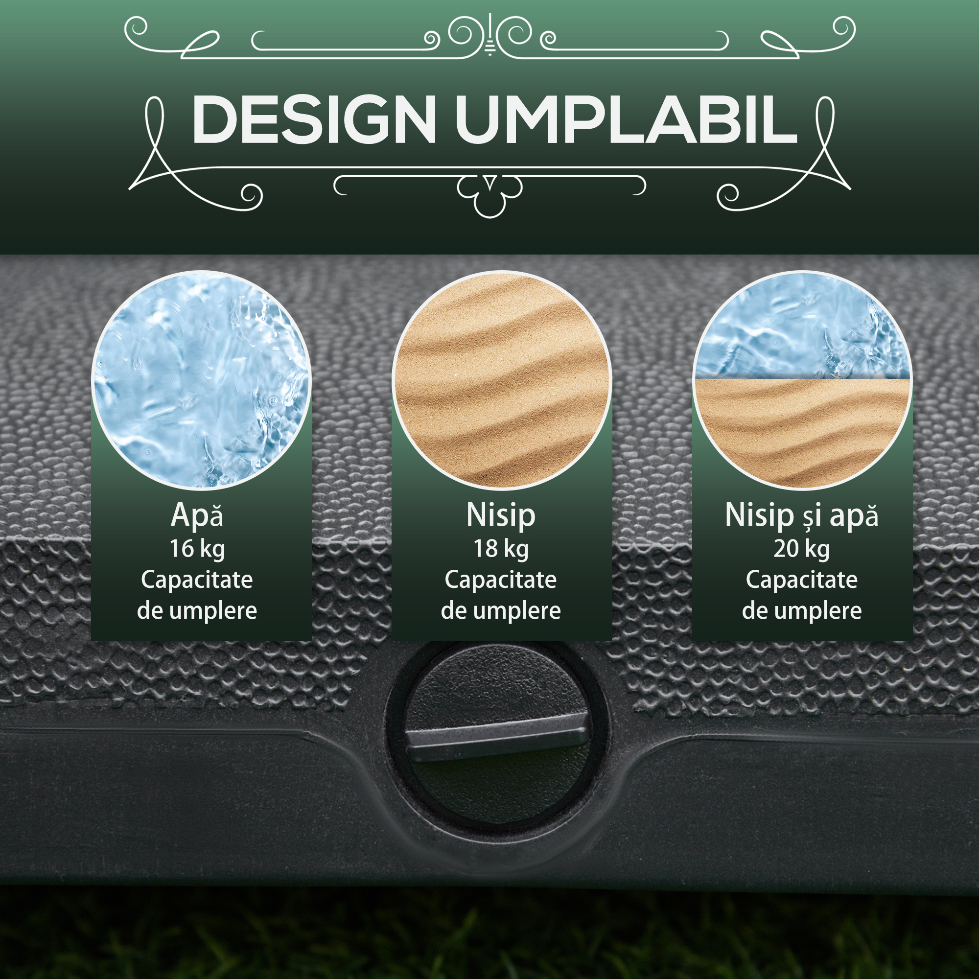  Baza pentru Umbrela de Soare cu Roti Se poate Umple pana la 20kg, Postament din HDPE pentru Stalpi de Ø38-48mm, 45x45x39cm, Negru [4]