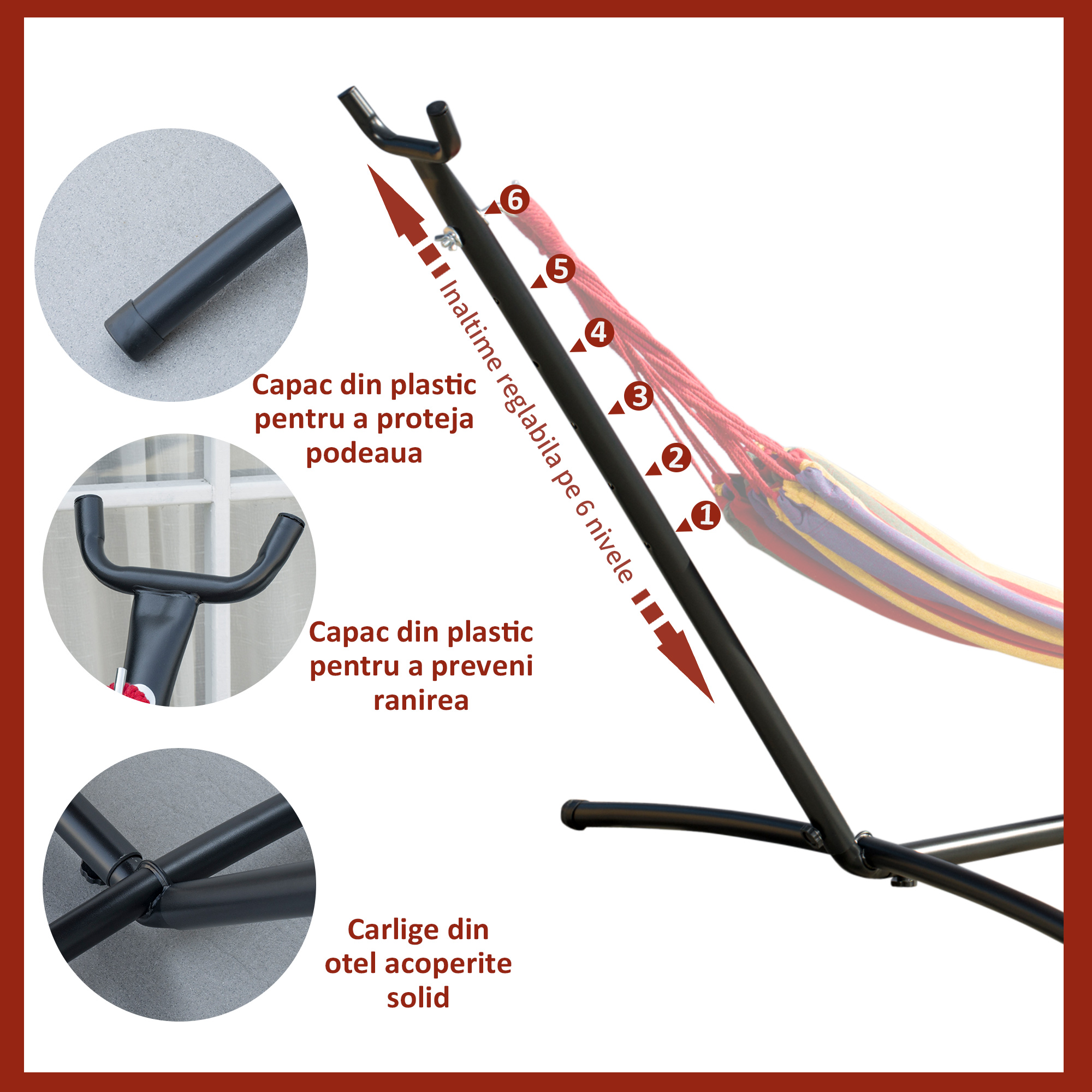  Suport Schelet pentru Hamac Reglabil Max. 150 Kg, Negru, 280x120x110cm [3]