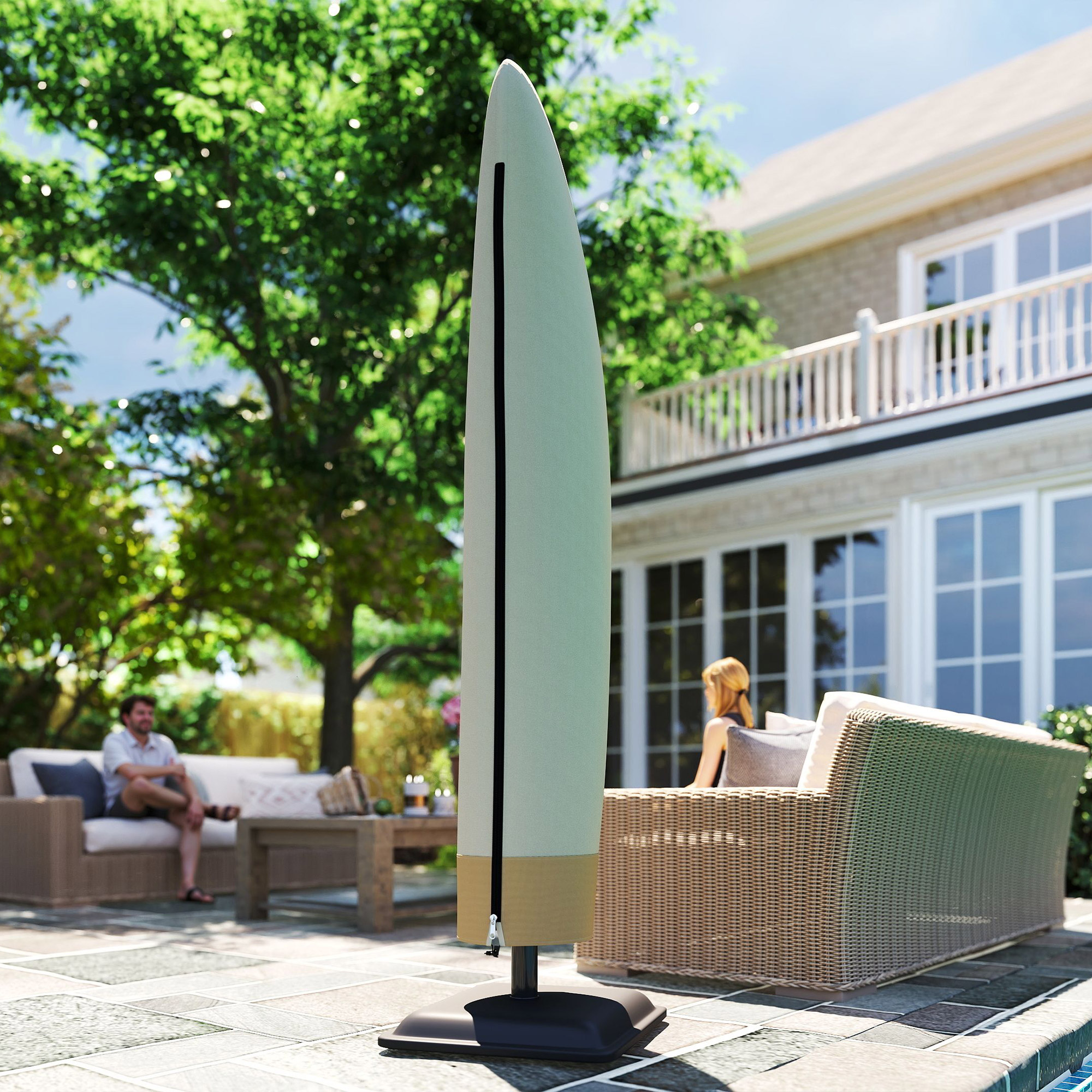  Husa Impermeabila pentru Umbrela 3x3 m, Protectie pentru Umbrela Suspendata cu Fermoar si snur, Bej [7]