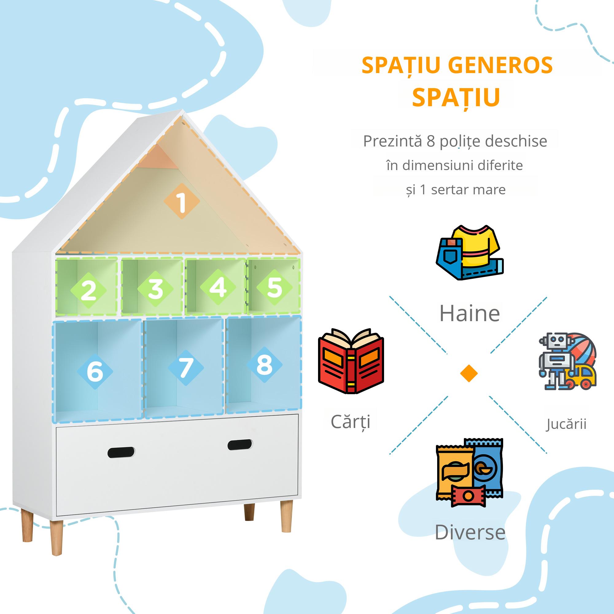  Etajera Organizator pentru Copii cu Compartimente, Biblioteca pentru Carti si Jucarii, Alb [4]