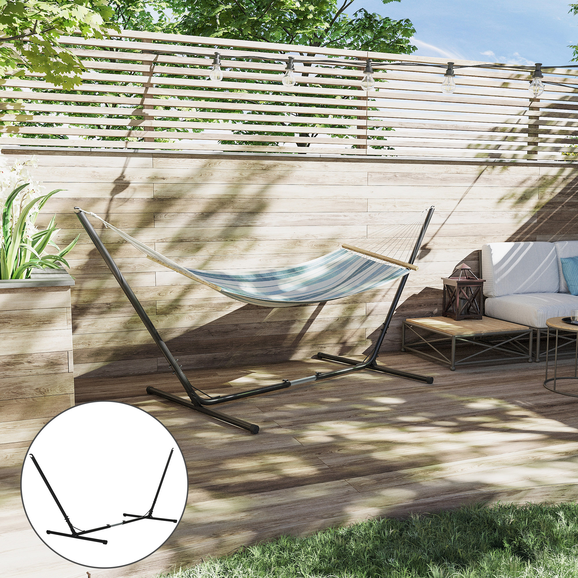  Suport Schelet pentru Hamac Reglabil Max. 120 Kg, Negru, 313-388x109x116cm [1]