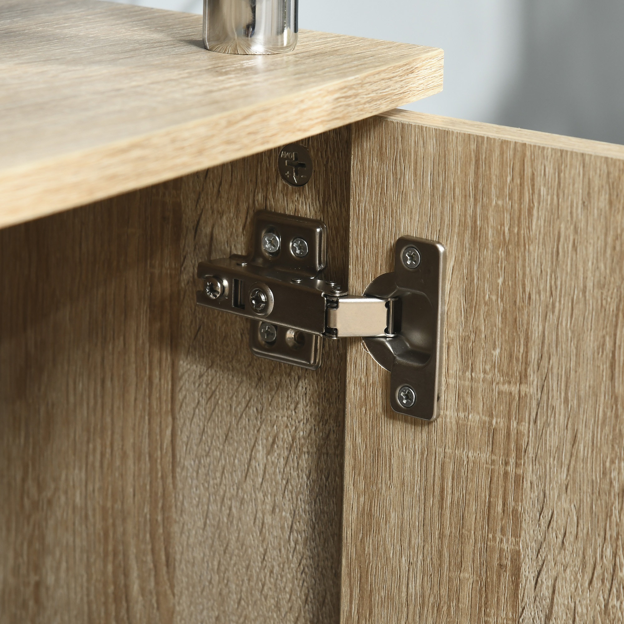  Mobilier TV Modern cu 2 Rafturi, Gauri cablu si 2 Dulapioare in PAL 105x40x55cm Stejar [5]