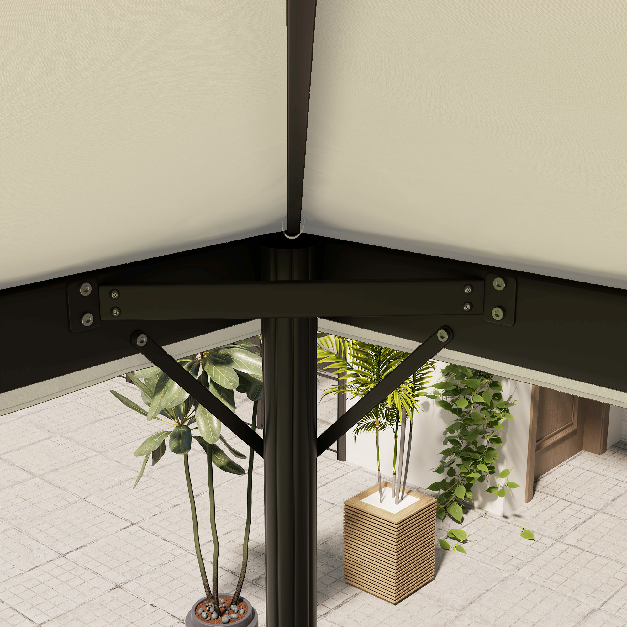  Acoperire pentru Foisor de Gradina 3x4 m cu 2 Niveluri din Material Oxford 600D cu Orificii de Drenaj, Alb-Crem [6]