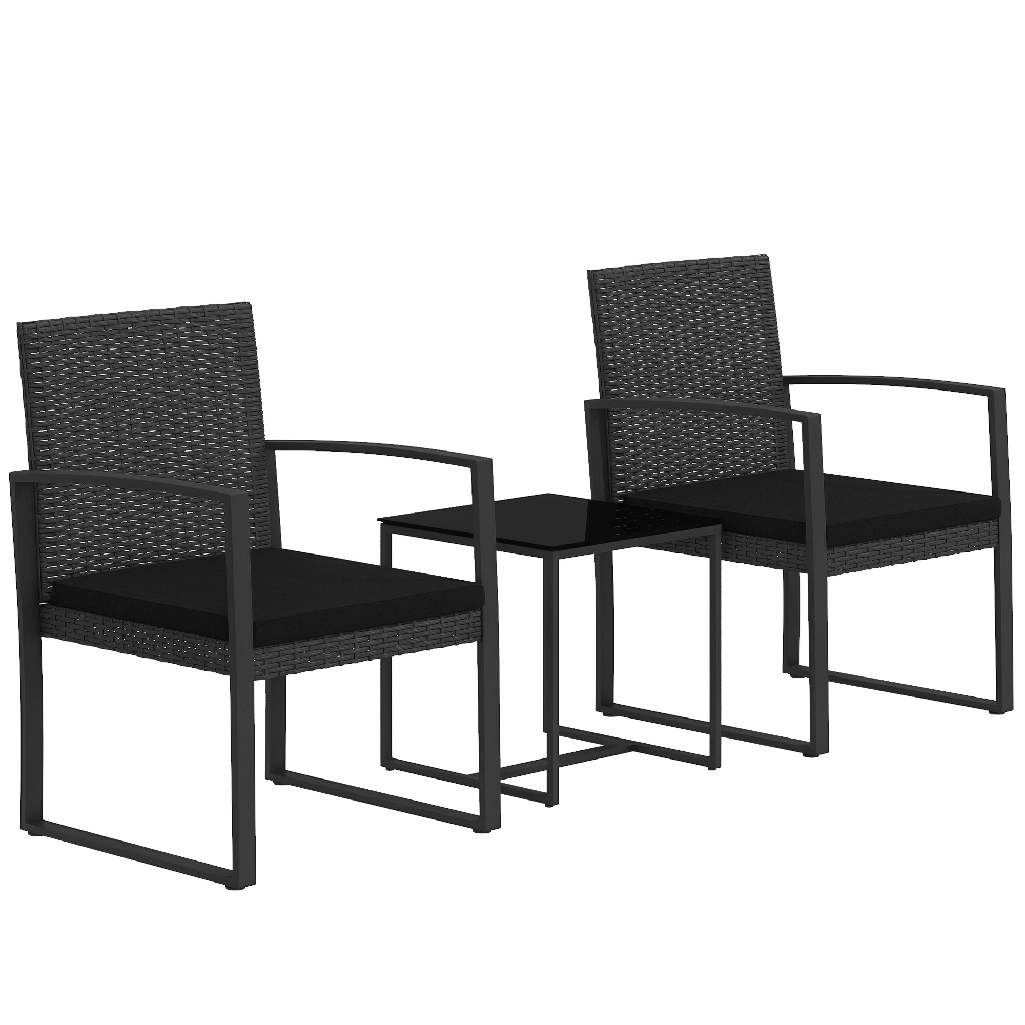 Gradina & balcon -  Set de cafea din ratan PP din 3 piese cu perne, Mobilier