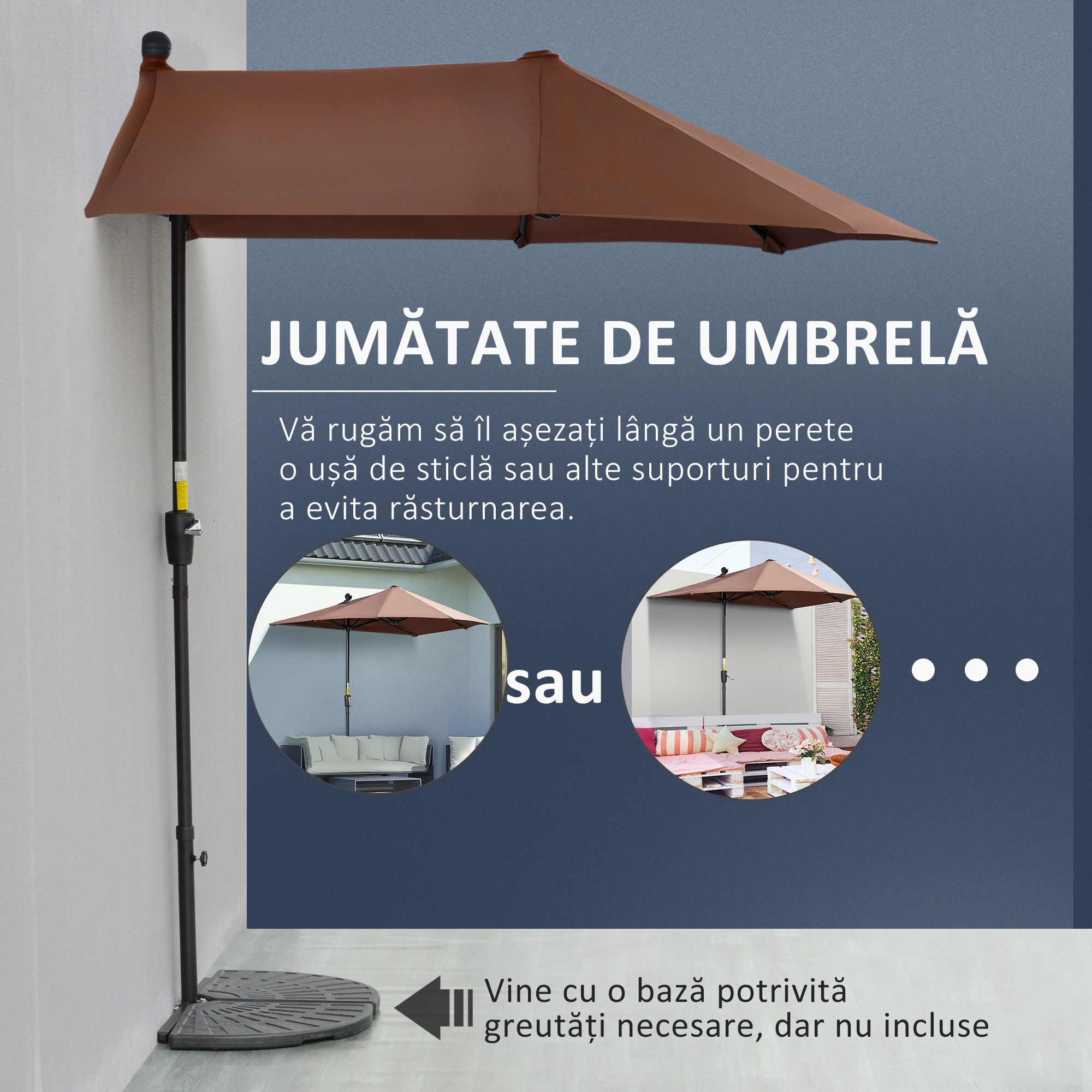  Umbrela de Terasa 200x190x240 cm cu Manivela, Stalp din Otel si Baza in Forma de Cruce Anti-UV pentru Terasa si Balcon, Gri [3]