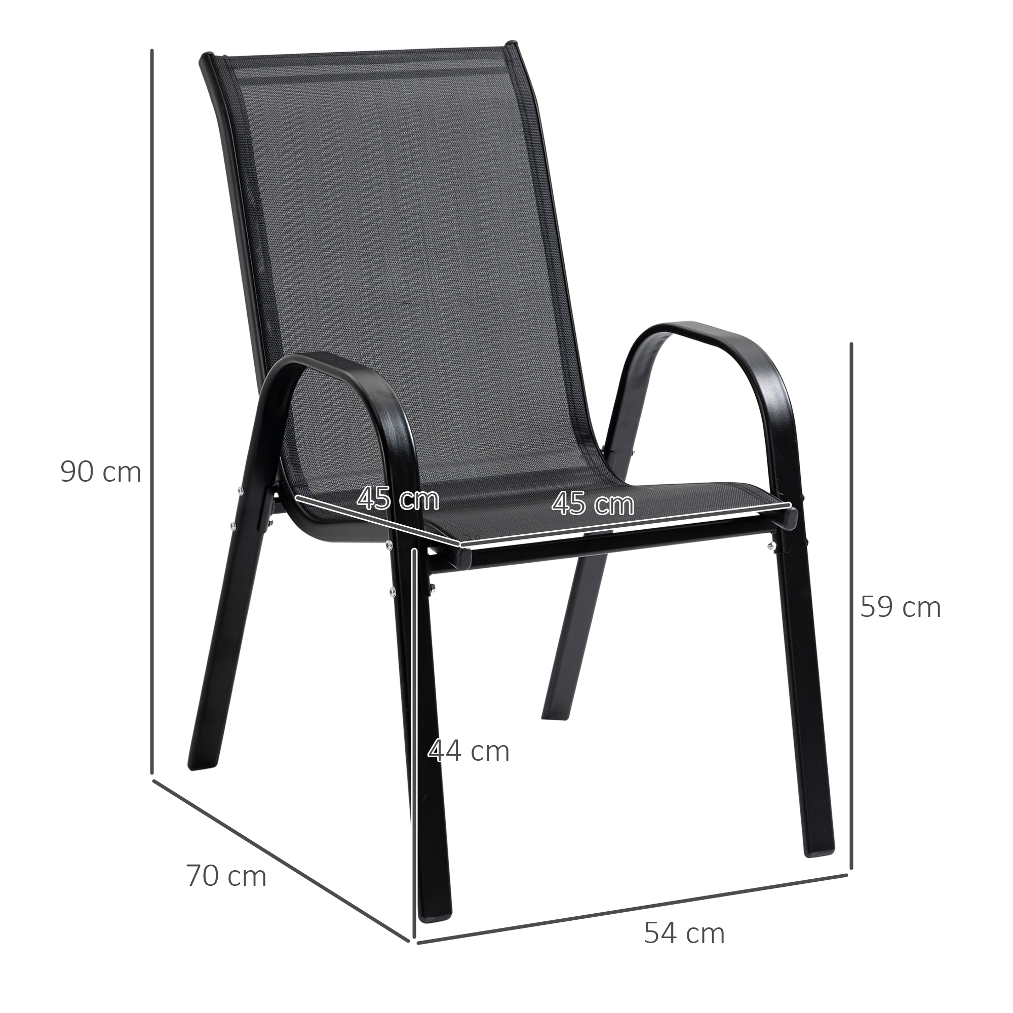  Set cu 4 scaune cu cotiere, Scaune stivuibile pentru gradina, pentru veranda, balcon, exterior, Negru [2]
