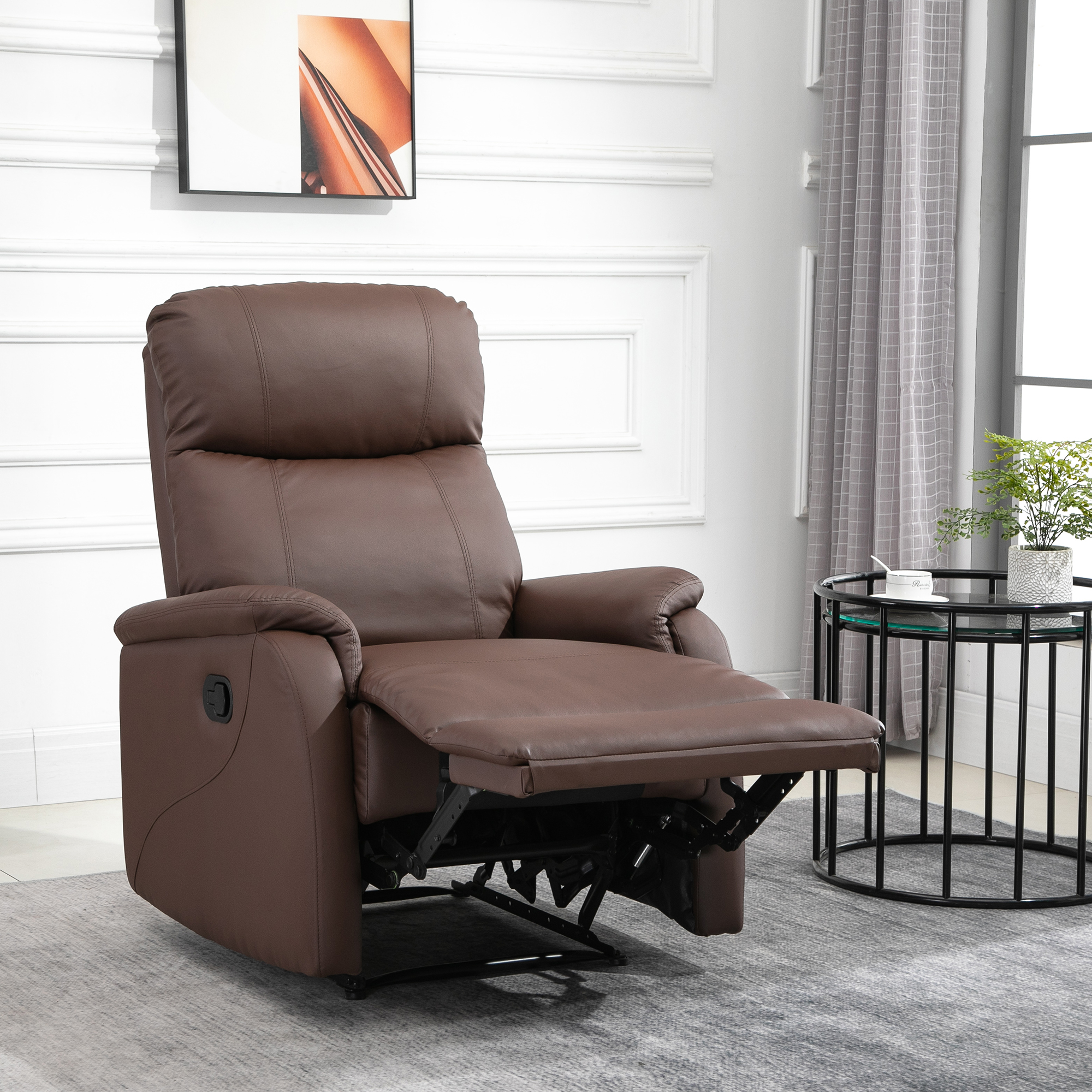  Fotoliu Relax Manual cu Spatar Reclinabil - Piele Sintetica Maro [1]