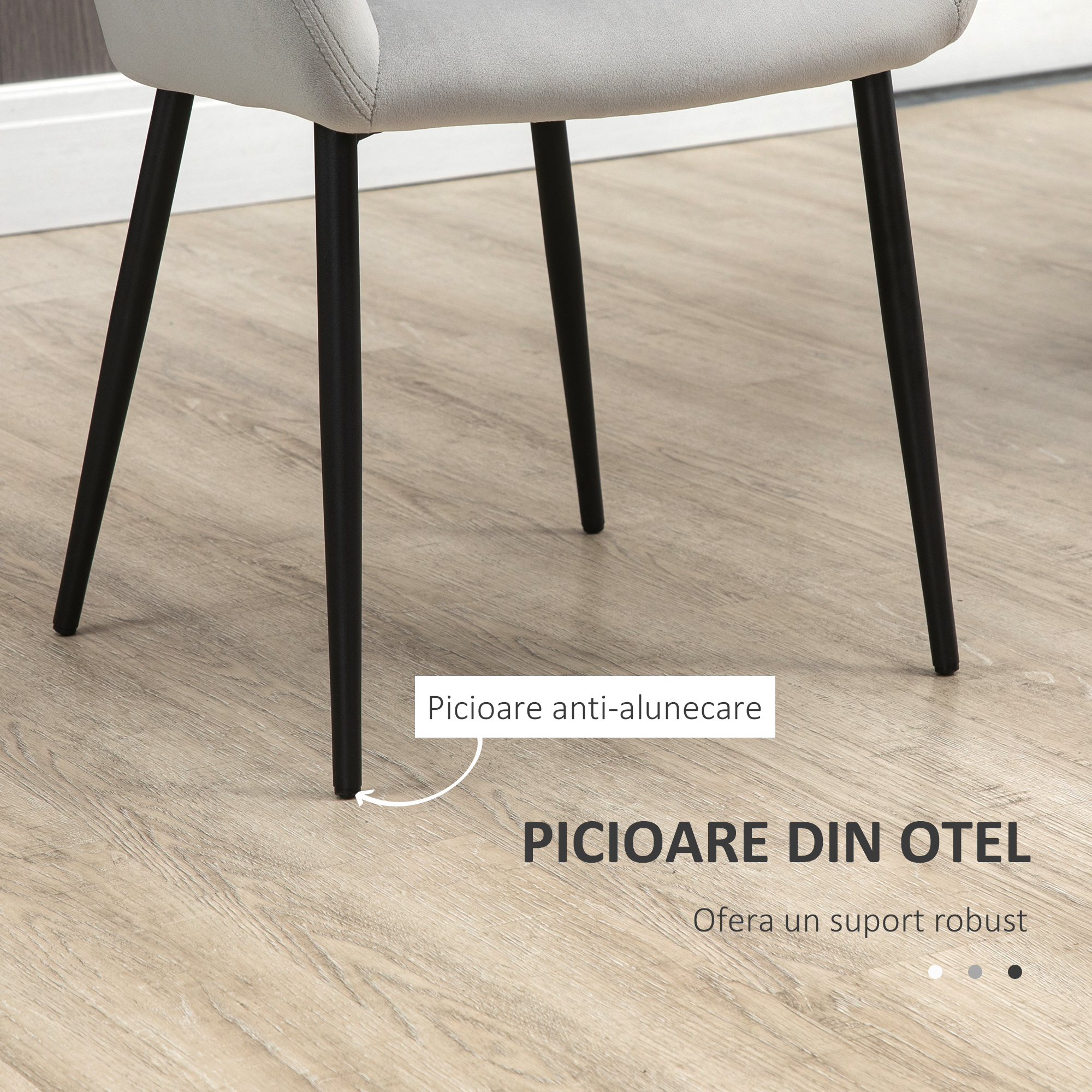  Set de 2 scaune de sufragerie, decorative din material textil din catifea, gri deschis [5]