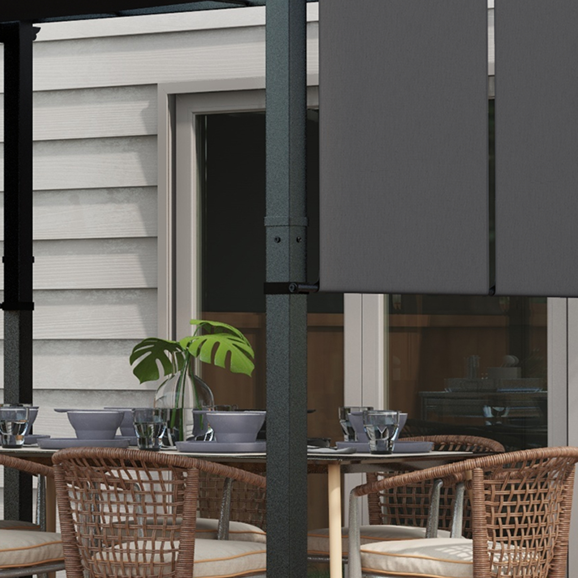  Pergola Gazebo 3x3,5 m cu 3 Acoperisuri Reglabile din Otel si Poliester Anti-UV, Gri [8]