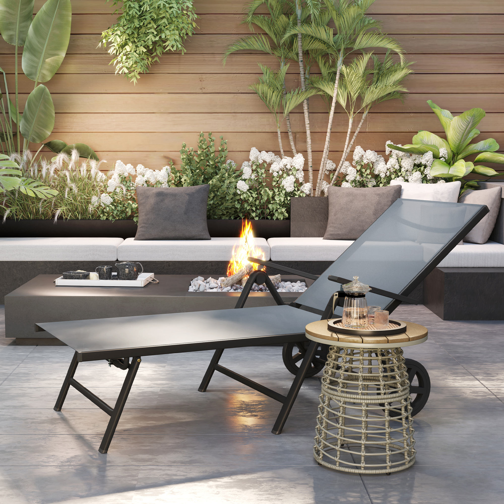  sezlong Pliabil cu Roti si Spatar Reglabil in 5 Pozitii, 72x158x84 cm, Gri [8]