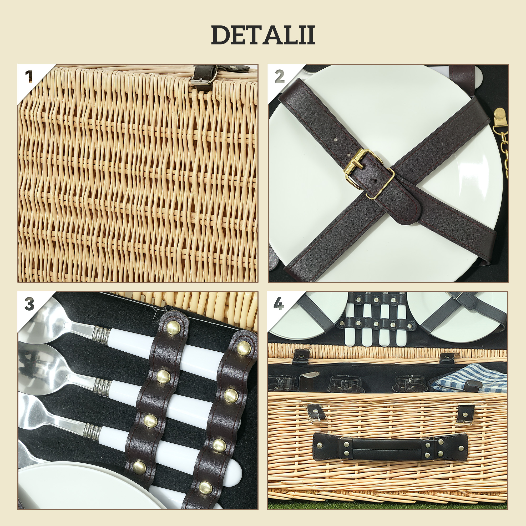  Cos de Picnic pentru 4 Persoane cu Zona Frigorifica si Accesorii 54x34x20 cm [5]