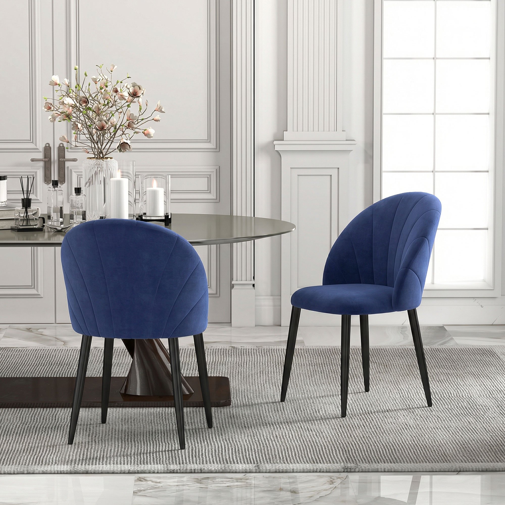 ,Scaun de Sufragerie,stil scandinav,Catifea, otel,52cm x 55cm x 79cm,Albastru [8]