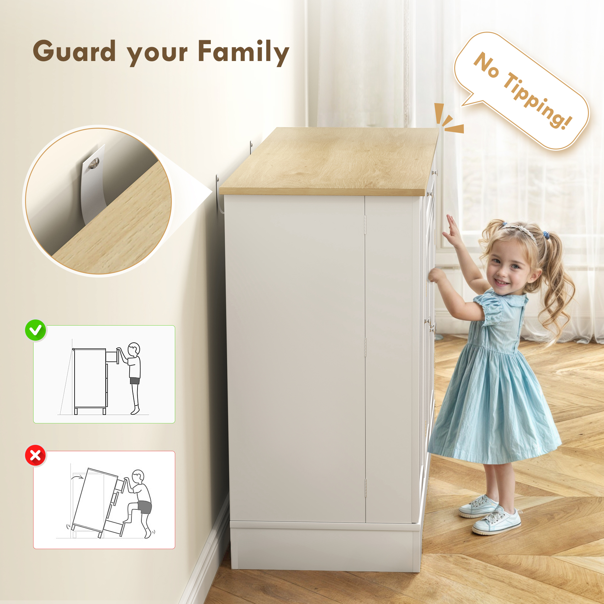  Bufet Modern cu spatiu de depozitare, dulap cu sertar, rafturi reglabile, mic dulap de bucatarie cu rafturi, alb [5]