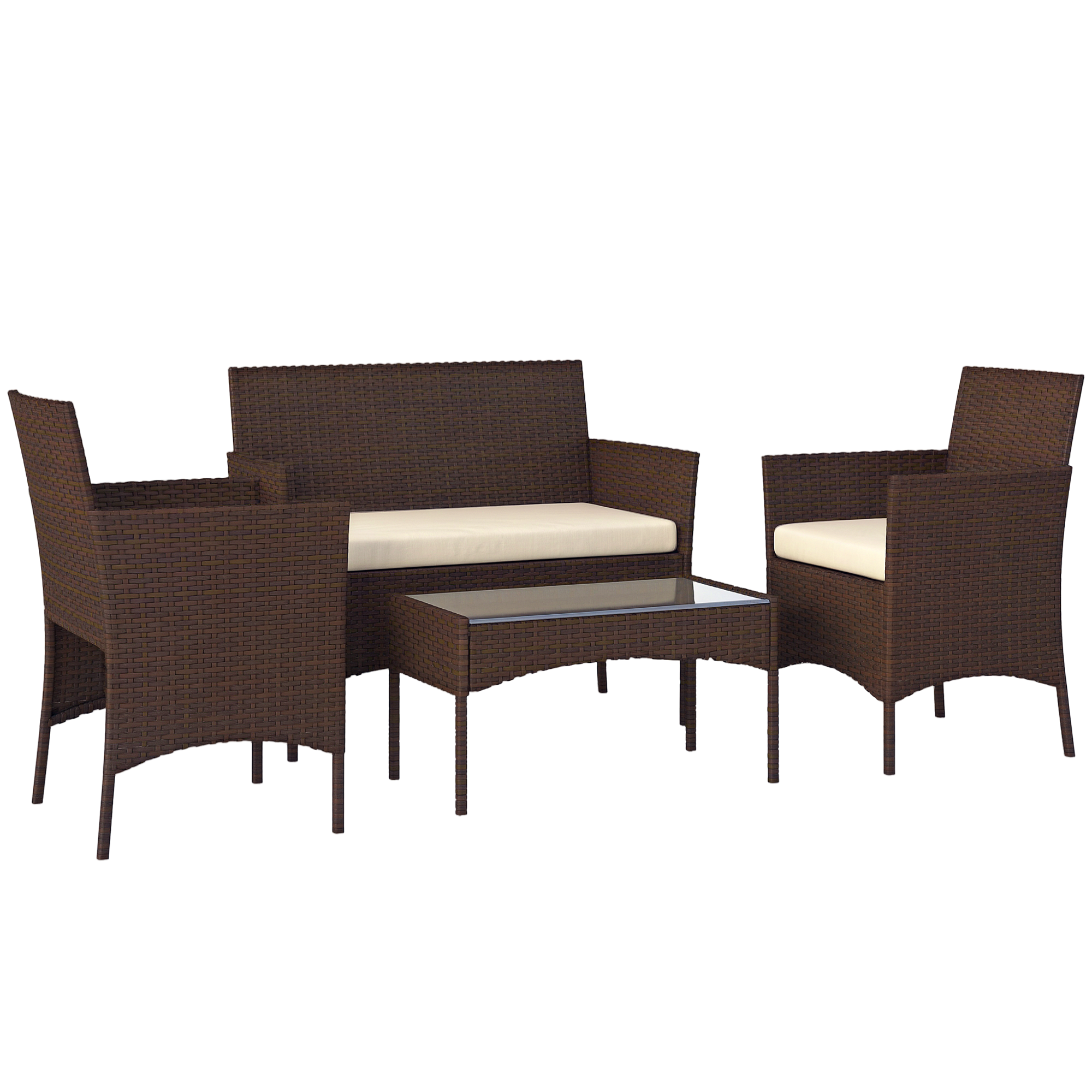 Gradina & balcon -  Set Mobilier de Gradina din 4 Piese cu Canapea, 2 Fotolii si Masuta de Cafea, 102x58x82 cm, Maro