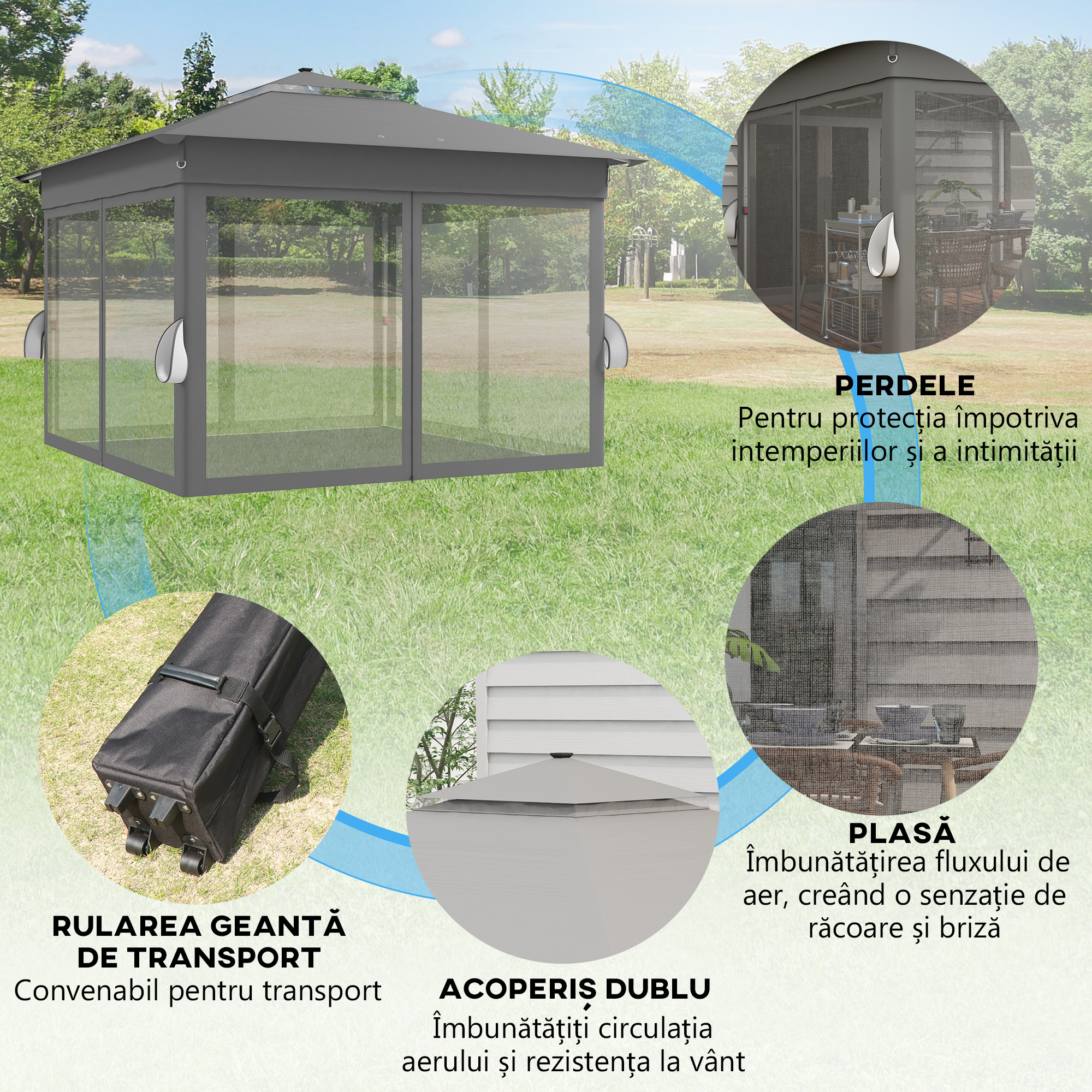  Foisor tip pop-up 3 x 3(m) cu 20 lumini LED, Gri [4]
