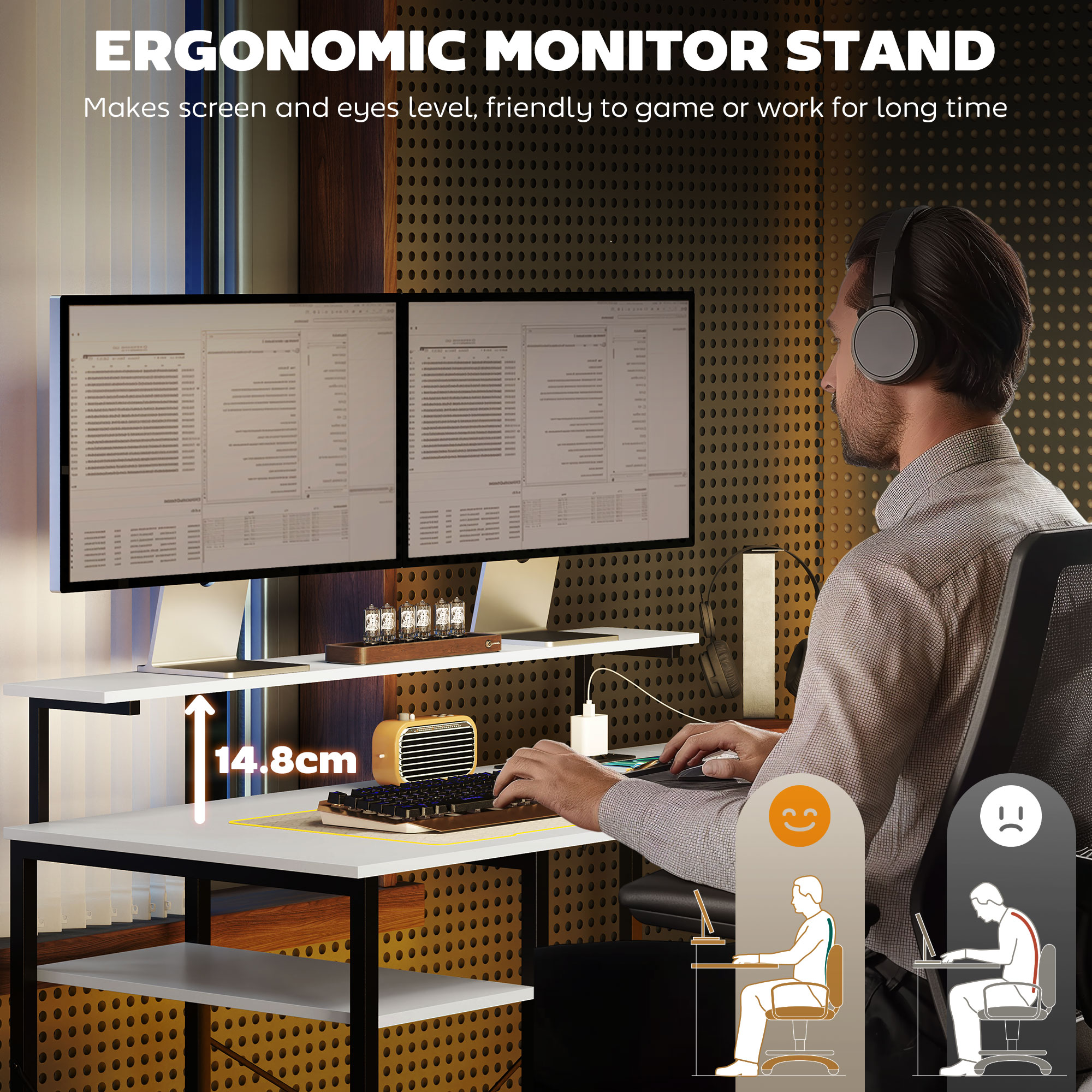  Birou de Colt pentru Computer in Forma de L cu Biblioteca, 137x140x139,5 cm, Negru [4]