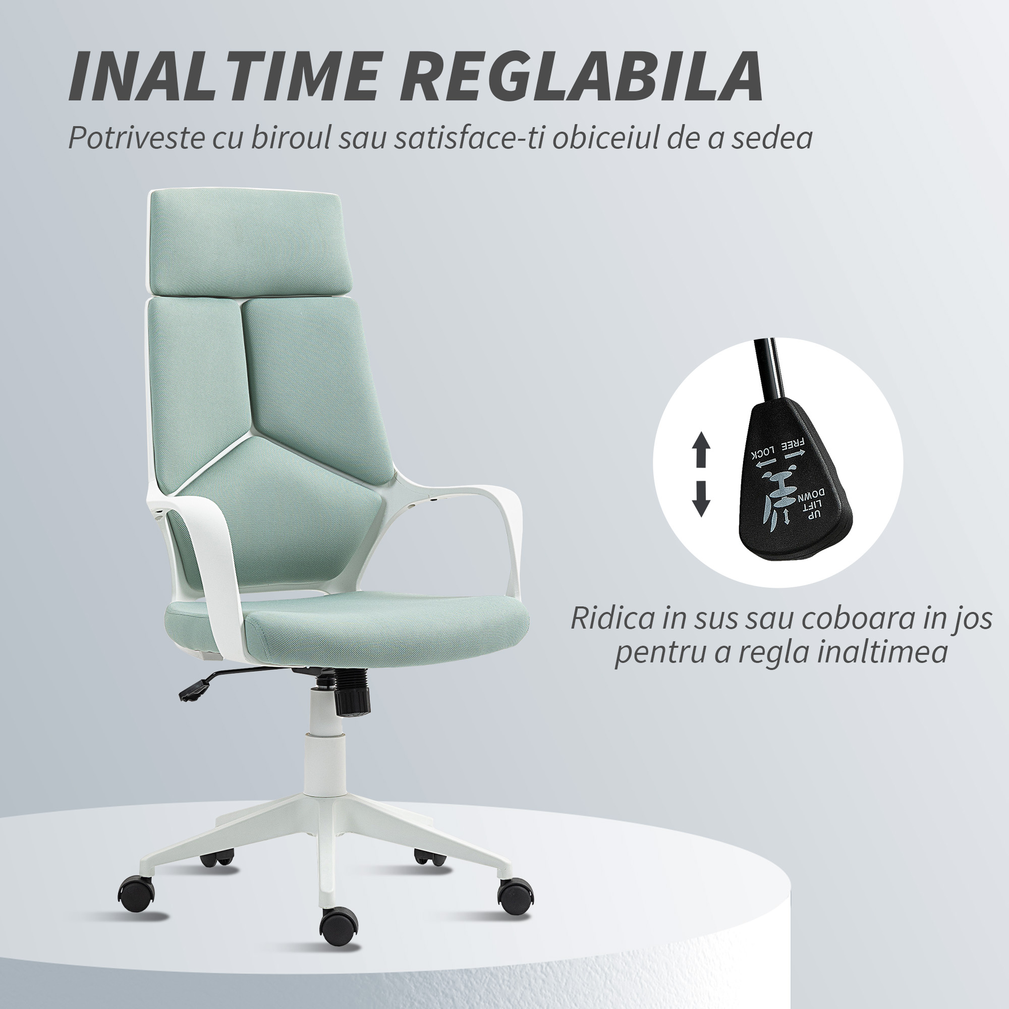  Scaun pentru Birou sau Gaming in Material Textil cu Spatar inalt Verde [3]