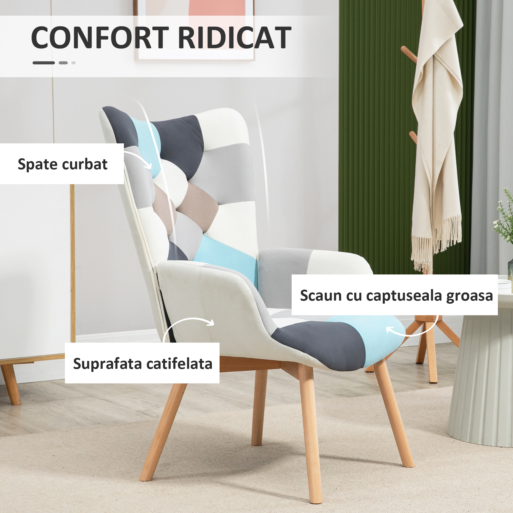  Scaun Decorativ Tapitat cu Brat & Spatar Capitonati - Dormitor [3]