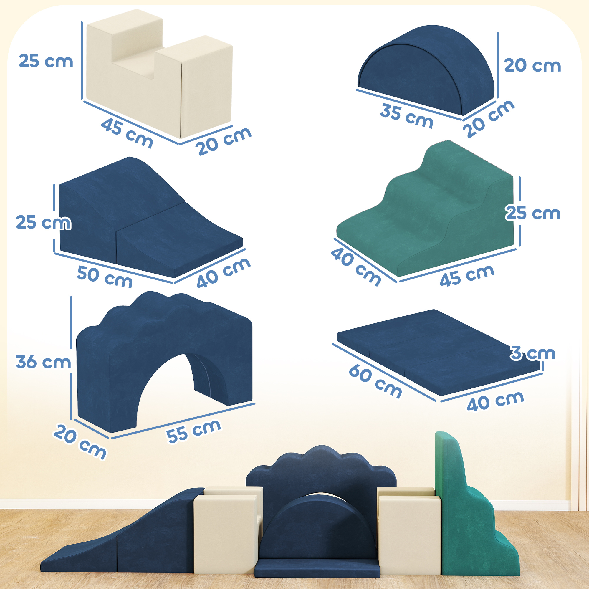  Set 7 Blocuri de Constructie Moi pentru Copii pana la 3 Ani, cu Husa din Catifea, Albastru [2]