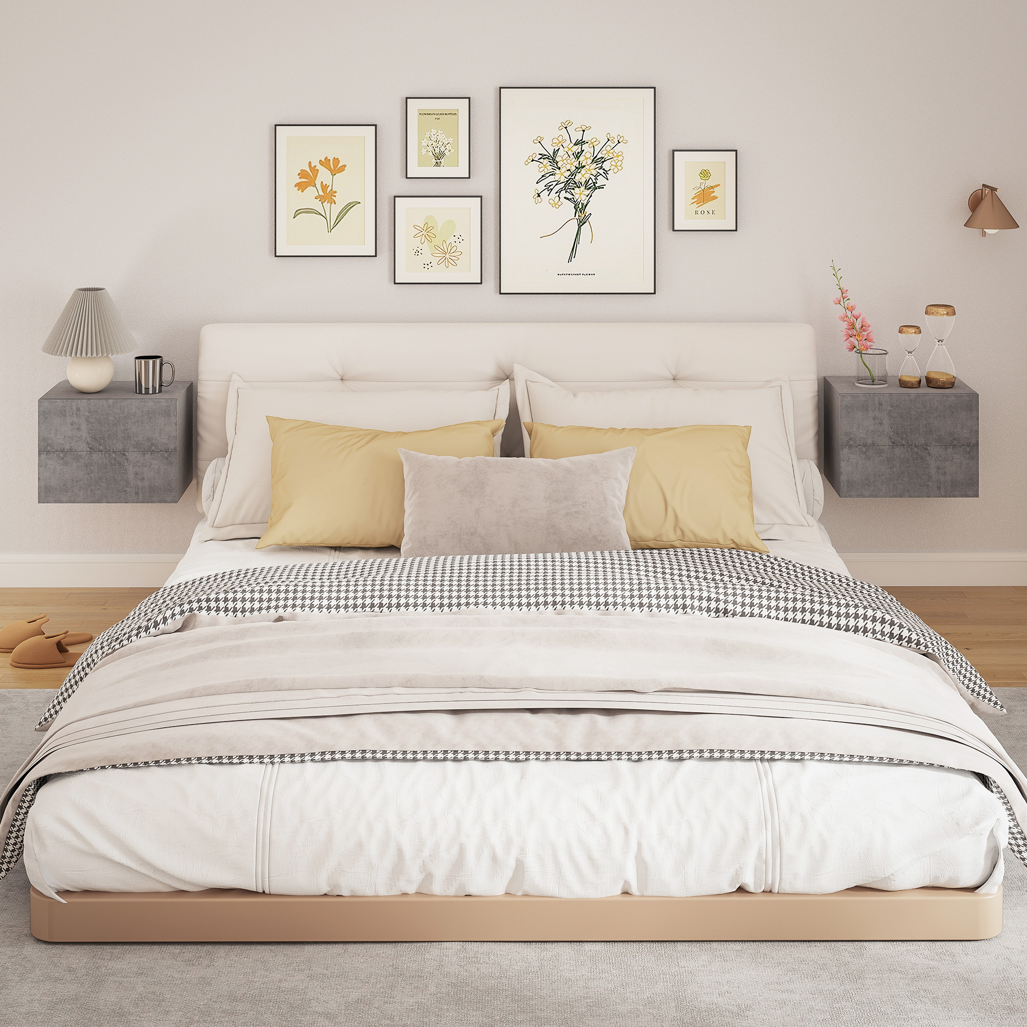  Set de 2 Noptiere Suspendate cu 2 Sertare, 40x29x30 cm, Gri [6]