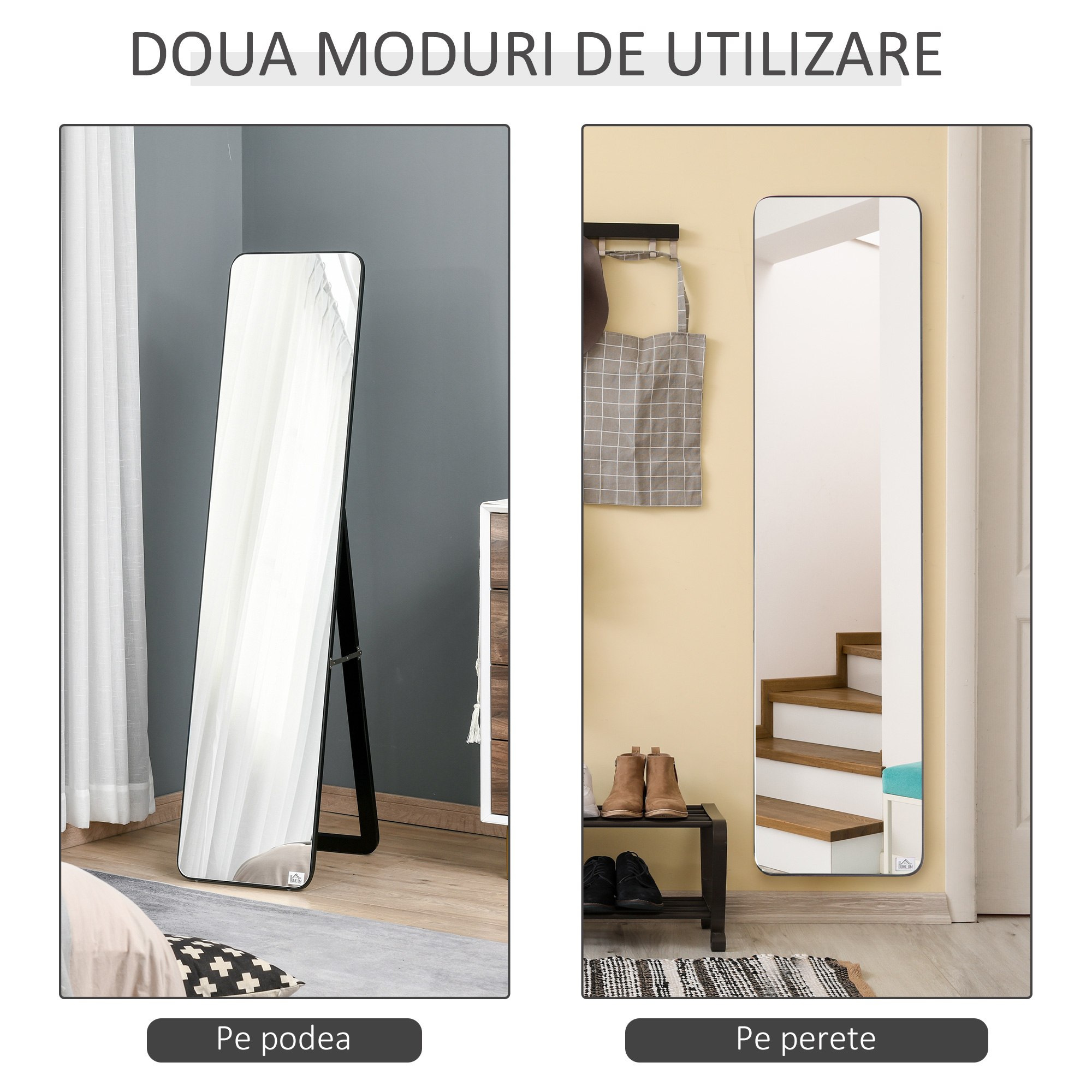  Oglinda de Podea sau Perete cu Cadru din Lemn, Oglinda cu Suport, Pliabil cu Balama, 37x43x156 cm, Nuc [4]