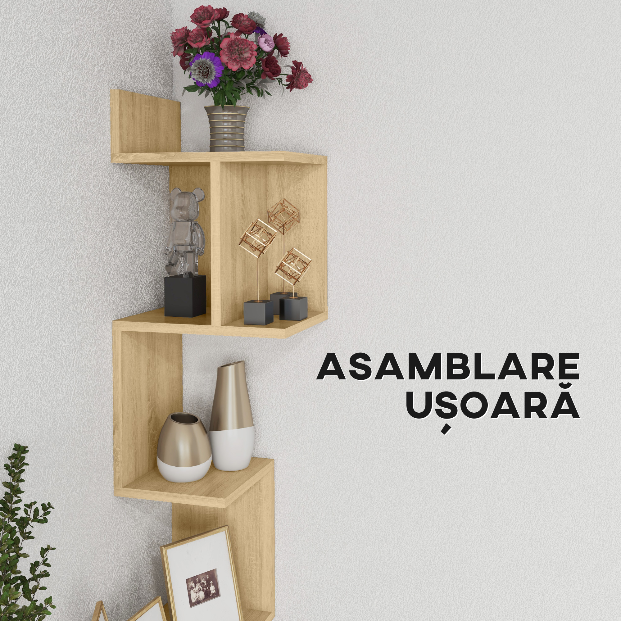 Raft de depozitare  MDF cu rafturi deschise pentru sufragerie si dormitor, 80x20x128,5 cm, de culoare stejar [5]