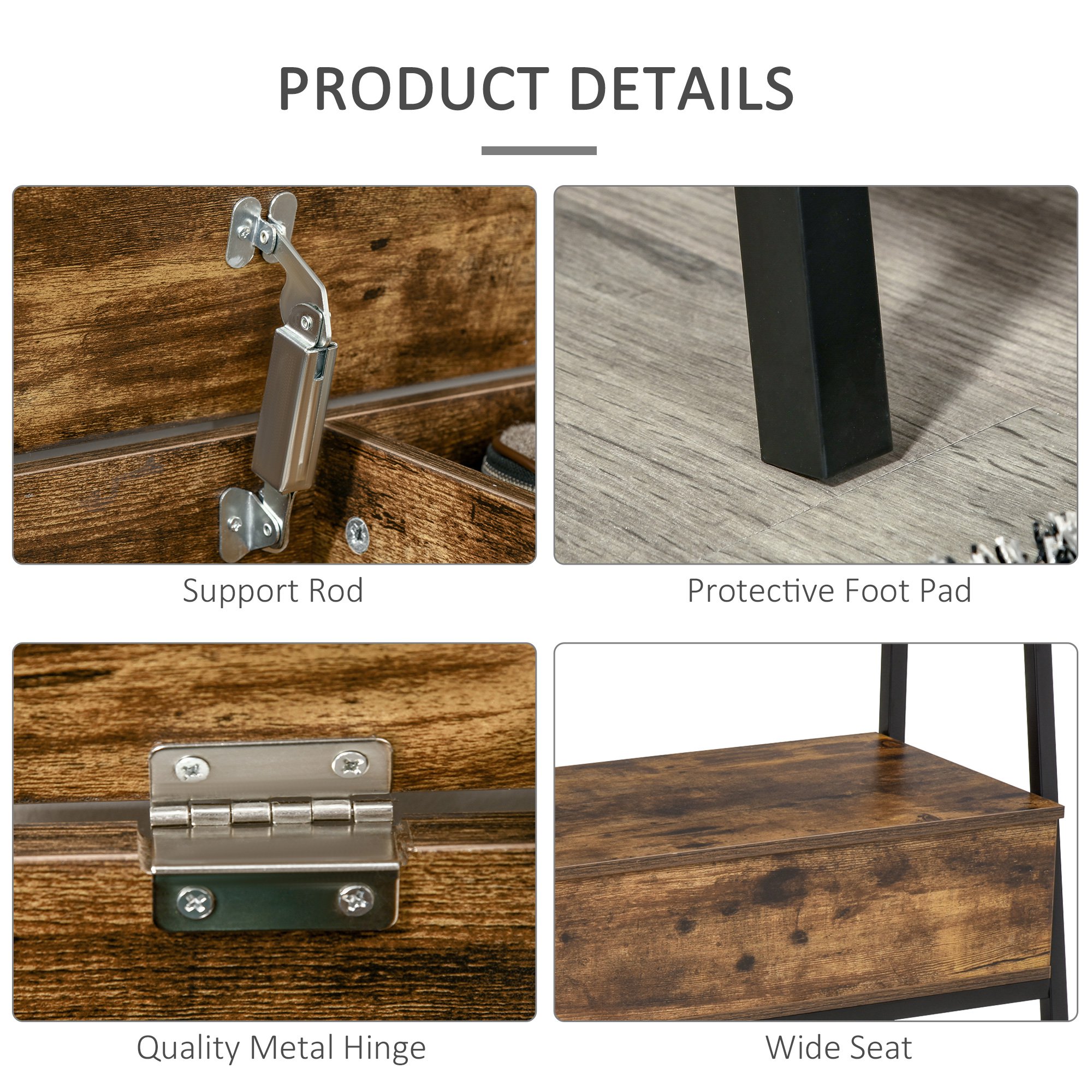  Bancuta Suport de pantofi din Lemn cu Economisire de Spatiu Stil Industrial 90x37x60cm [5]