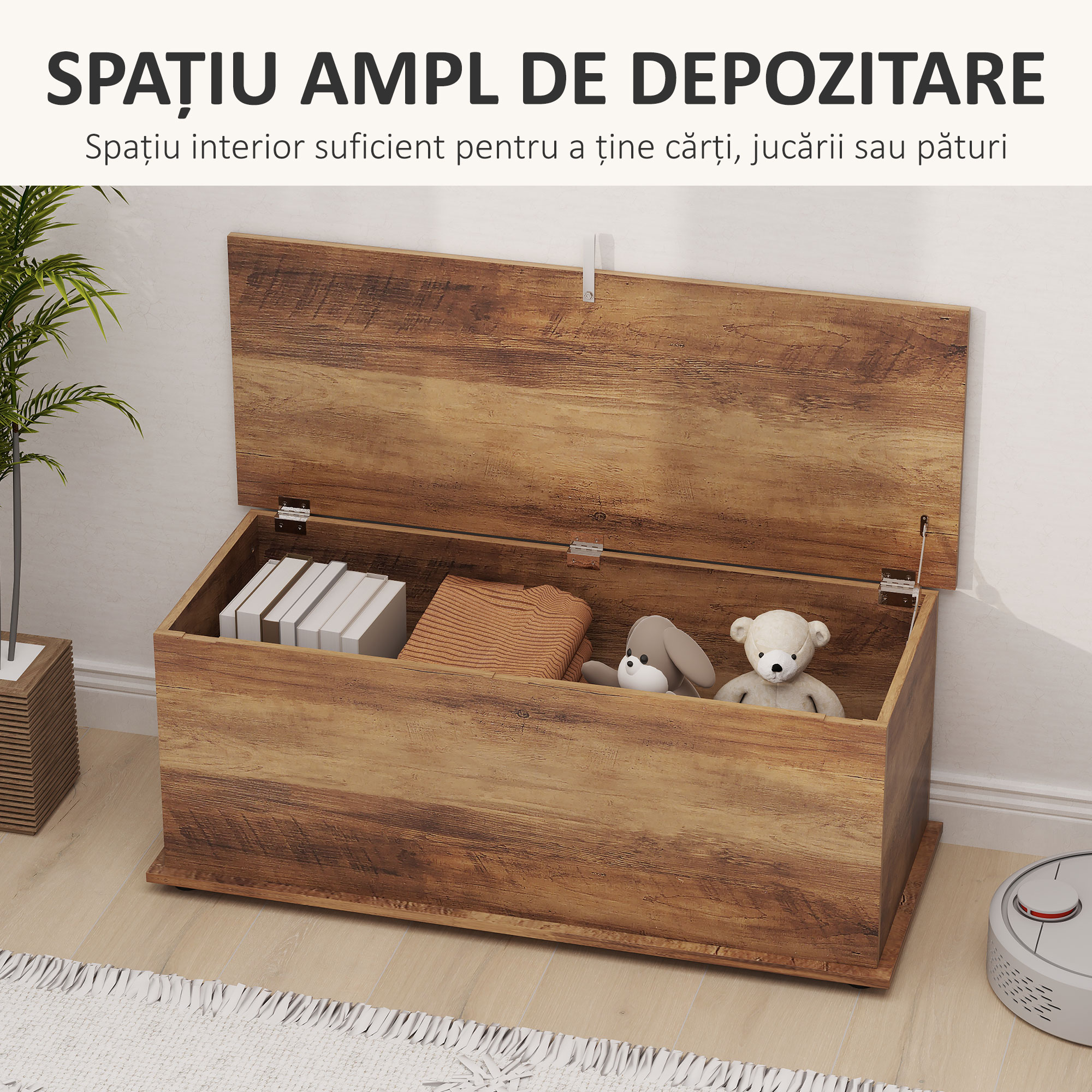 , Cufar de Depozitare, cu Spatiu de Depozitare, Panou din particule, 100 x 40 x 40 cm, Maro Efect Lemn [3]