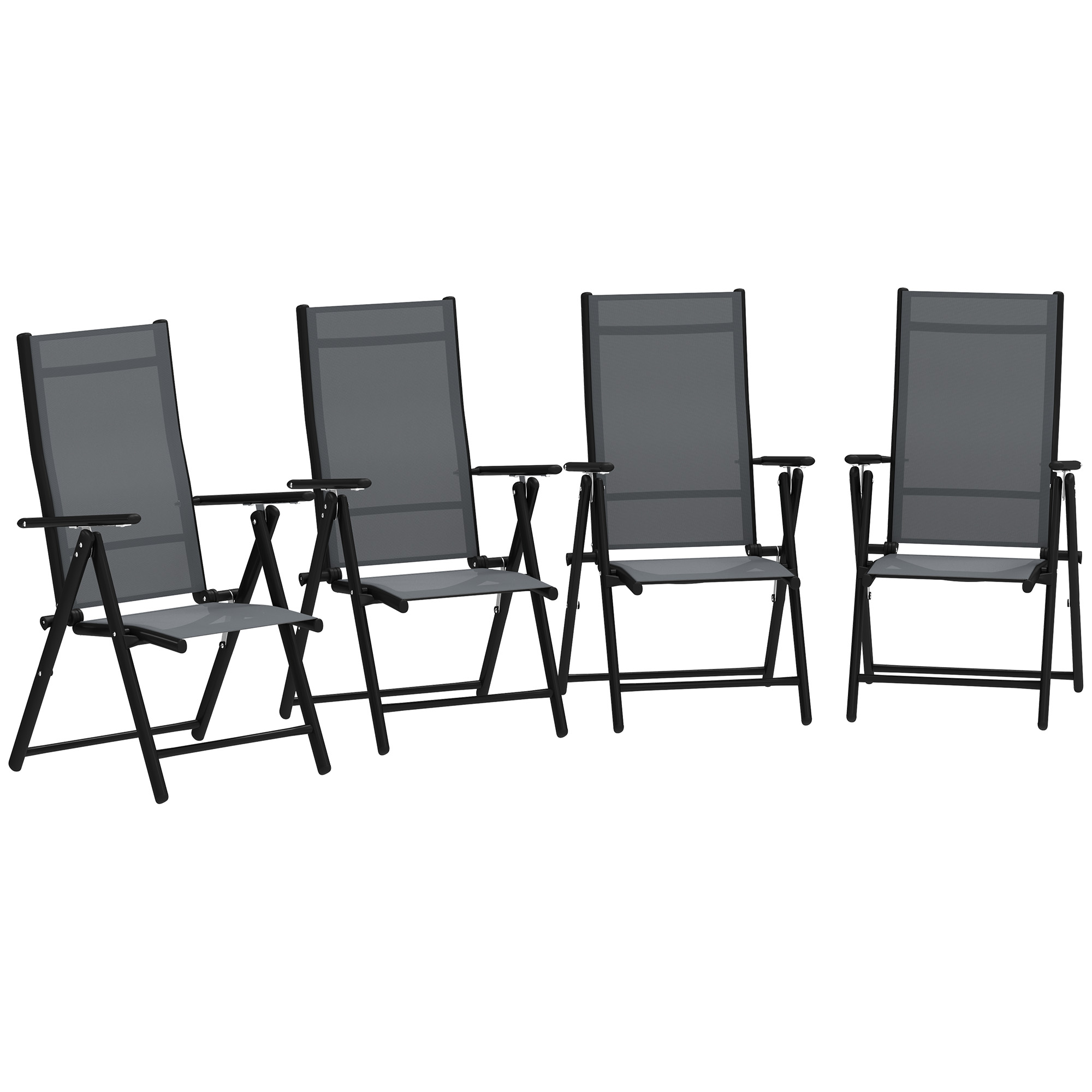 Gradina & balcon -  Set 4 Scaune de Gradina Pliabile si Respirabile cu Brate, din Otel si Poliester, 56x69x106 cm, Gri