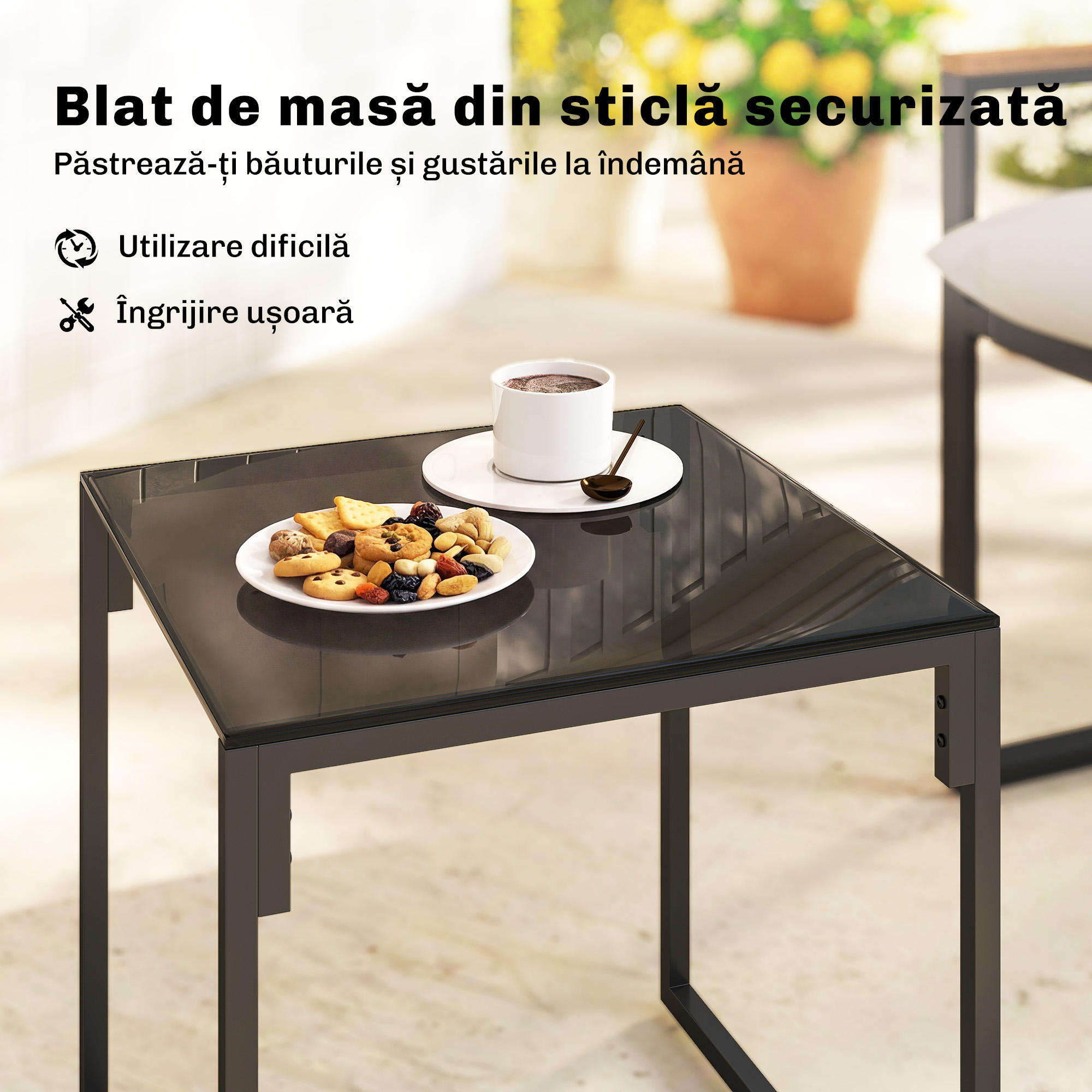  Set Bistro pentru 2 Persoane, Set din 3 Piese pentru Gradina cu Cadrul din Metal si Perne Groase [6]