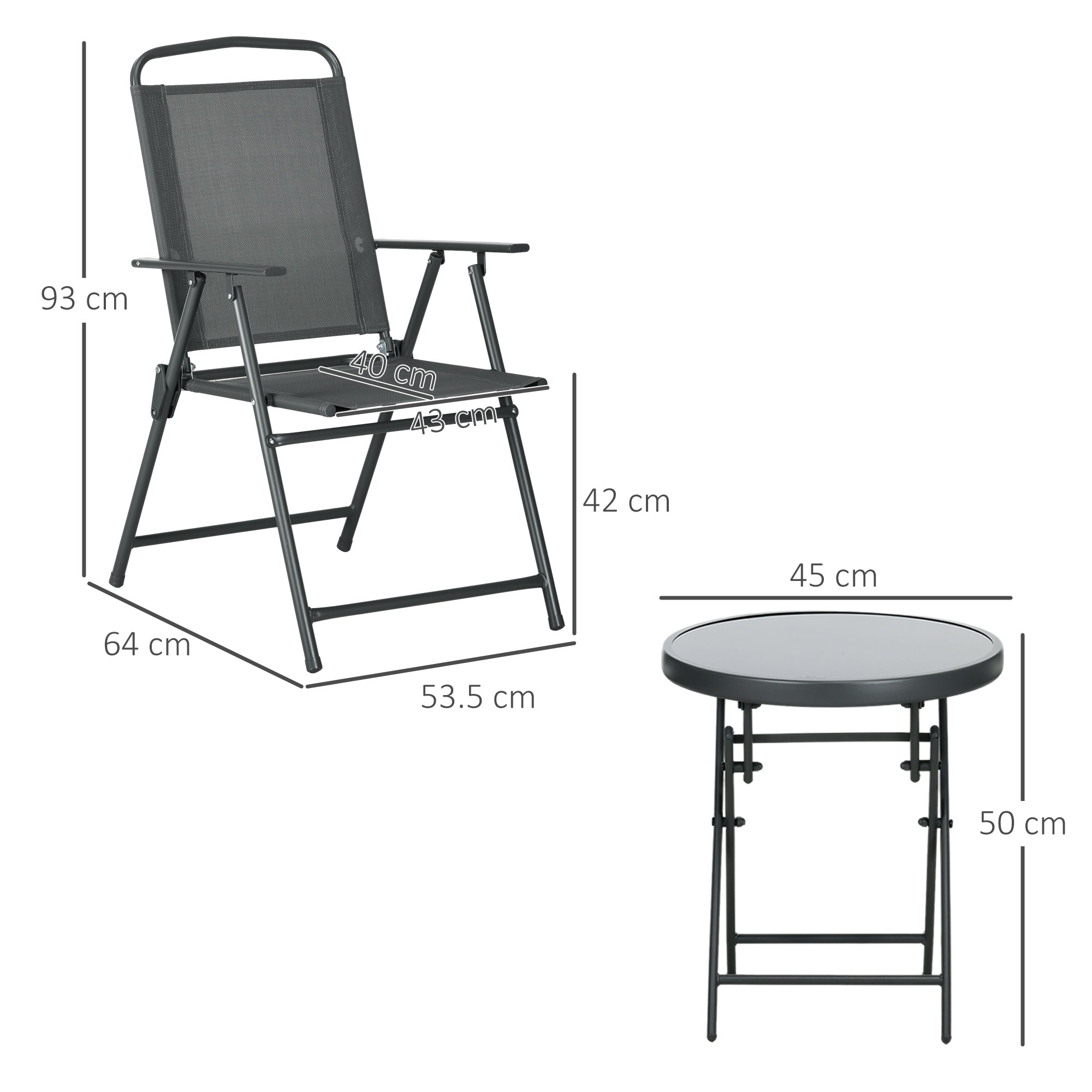  Set de gradina 3 piese cu 2 scaune 53.5x64x93 cm si masuta de cafea Ø45x50 cm, din metal, gri inchis [2]