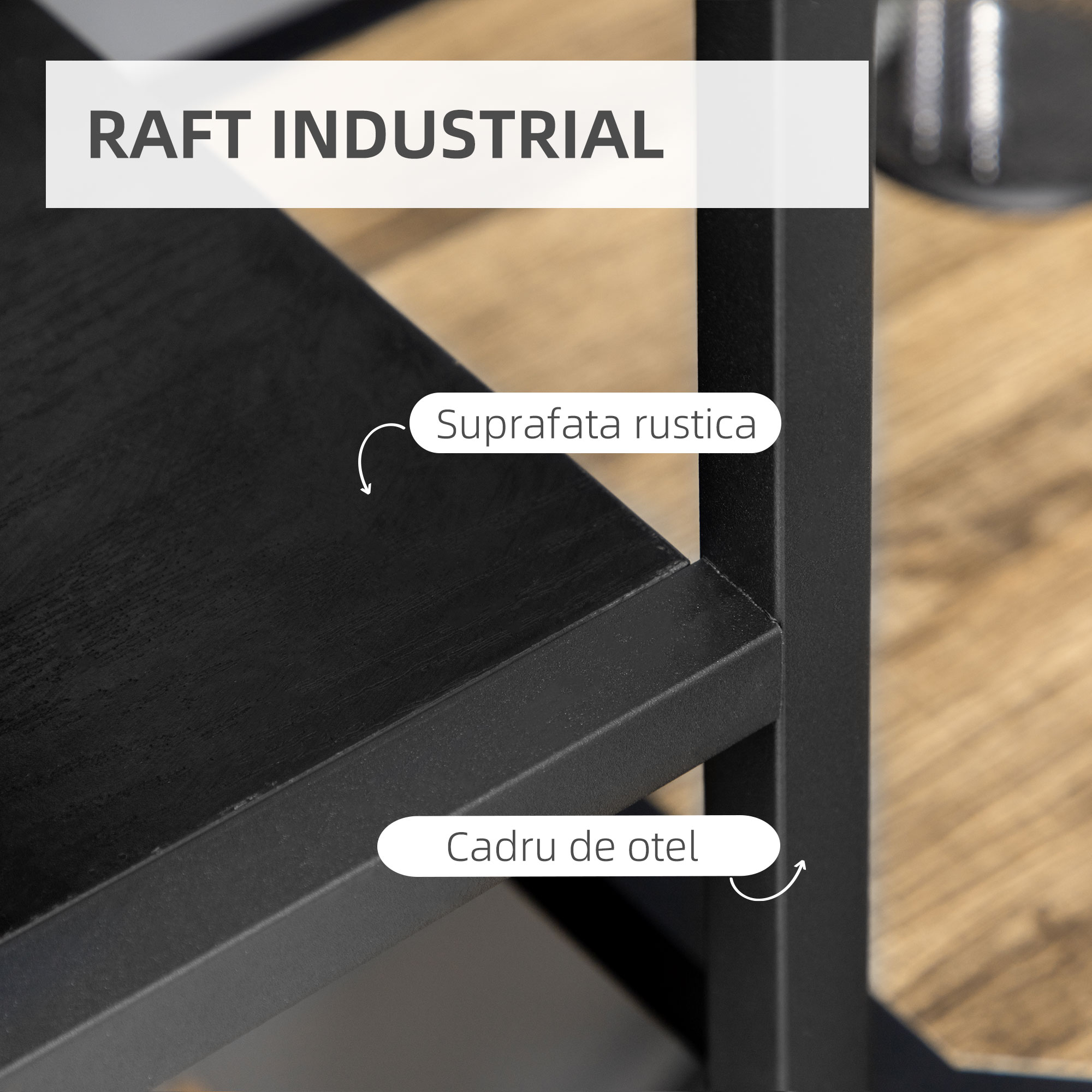  Biblioteca cu 7 nivele din PAL si otel pentru sufragerie, dormitor si birou, 83x34x180 cm, negru [4]