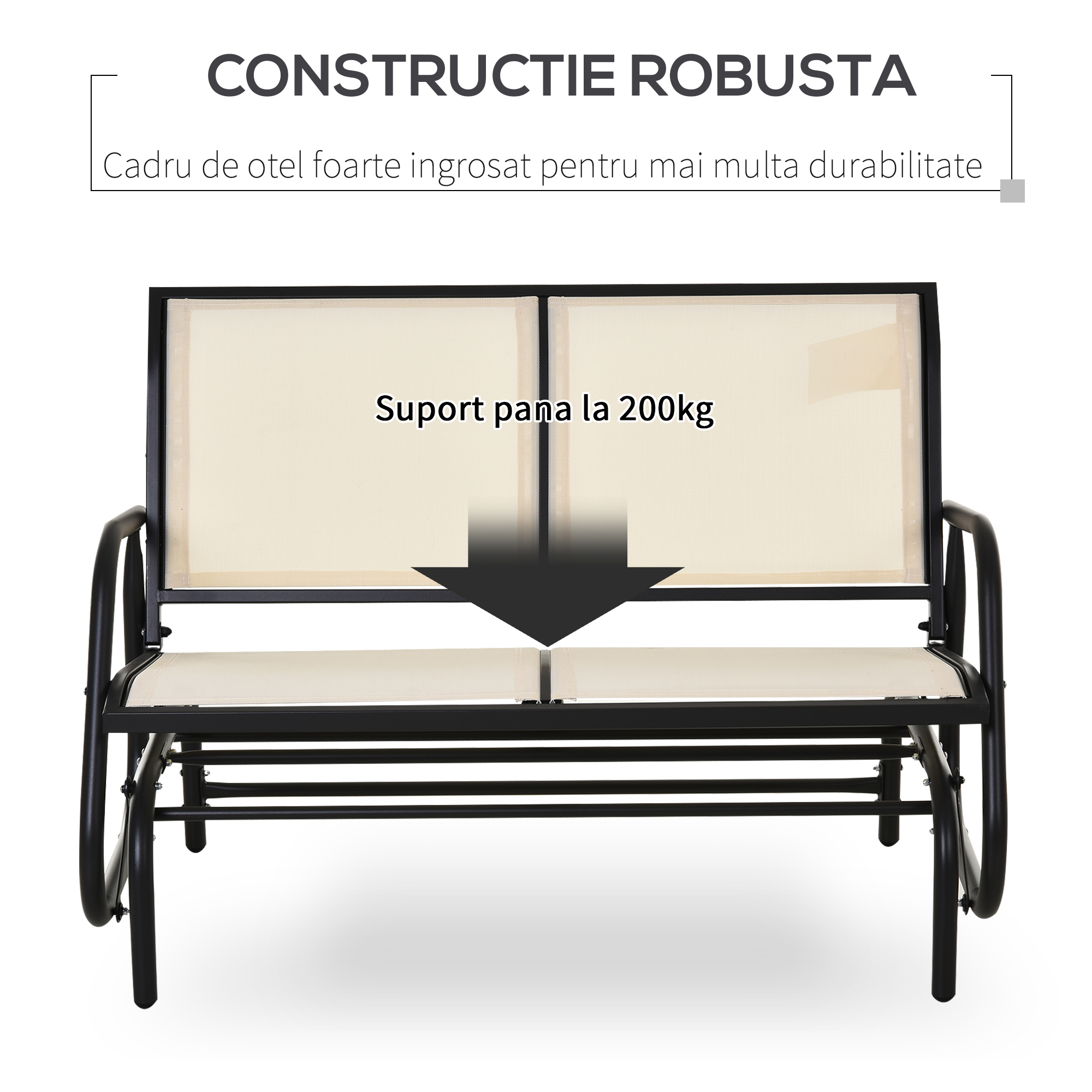  Leagan de Gradina cu 2 Locuri din Metal si Tesatura Transpiranta Bej [5]