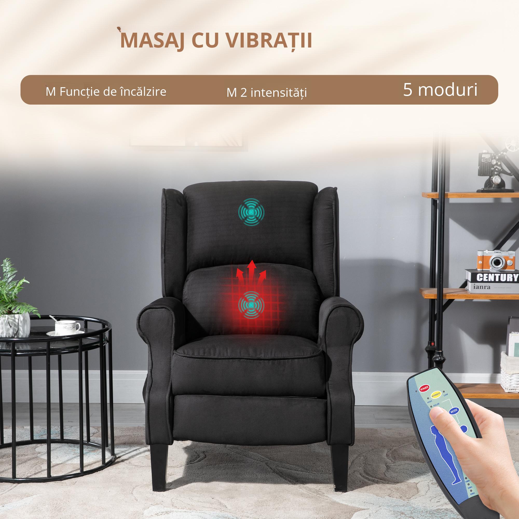 Fotoliu cu Masaj Relaxare cu inclinare, Functie de incalzire si Telecomanda, 78x83x101 cm, Negru [5]
