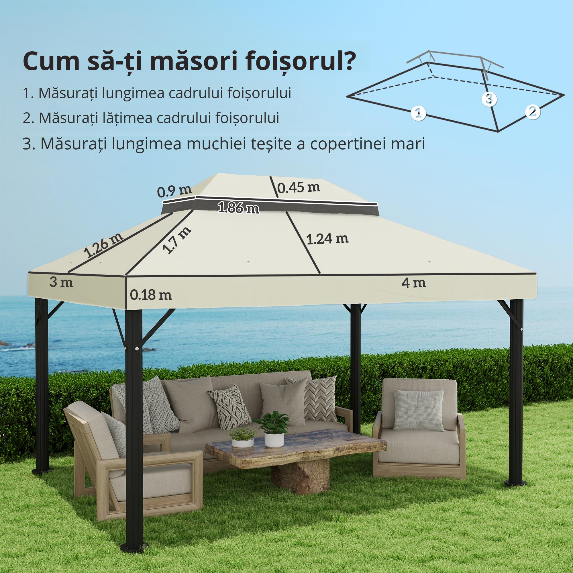  Acoperire pentru Foisor de Gradina 3x4 m cu 2 Niveluri din Material Oxford 600D cu Orificii de Drenaj, Alb-Crem [1]