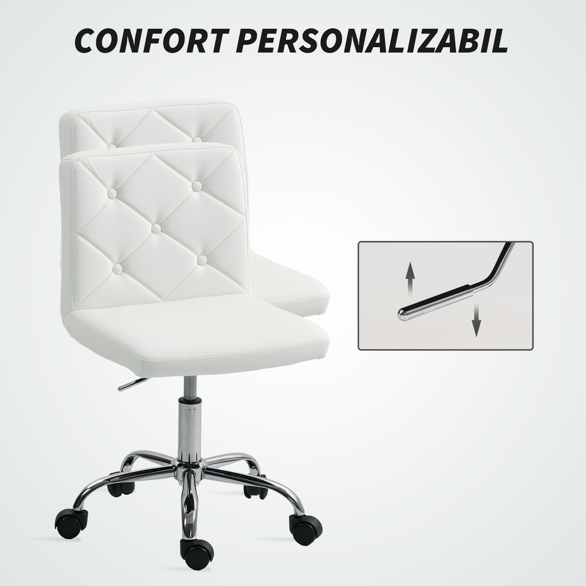  Scaun de Birou Reglabil pe inaltime cu Tapiterie cu Nasturi Alb [5]